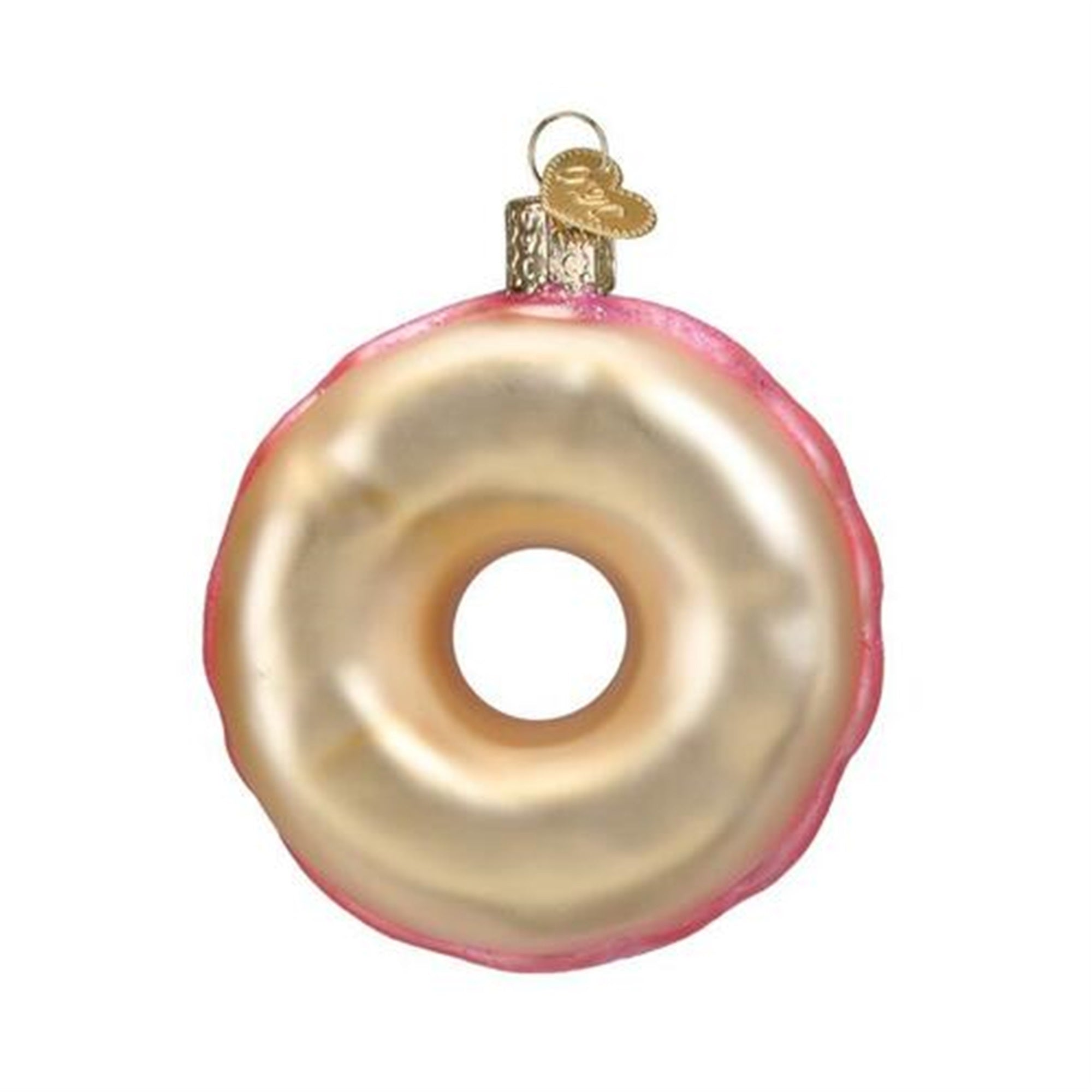 Old World Christmas Blown Glass Ornament for Christmas Tree, Pink Sprinkles Donut