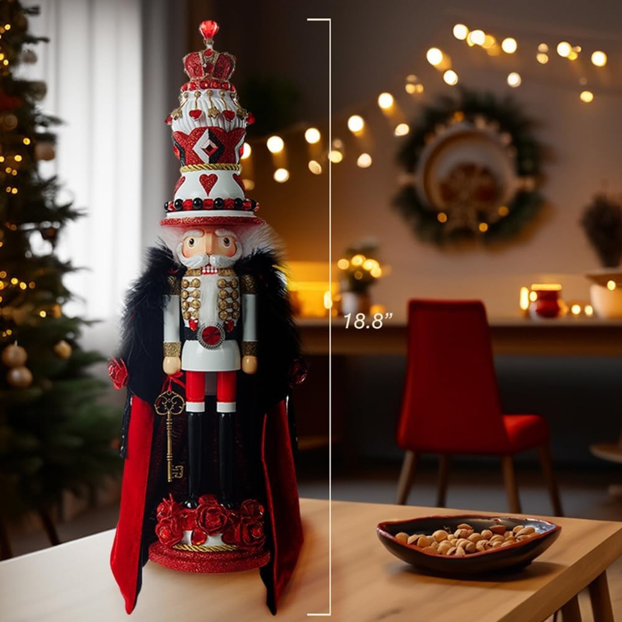 Kurt Adler Wooden Hollywood Nutcracker Collection, King Of Hearts with Cape, 19in
