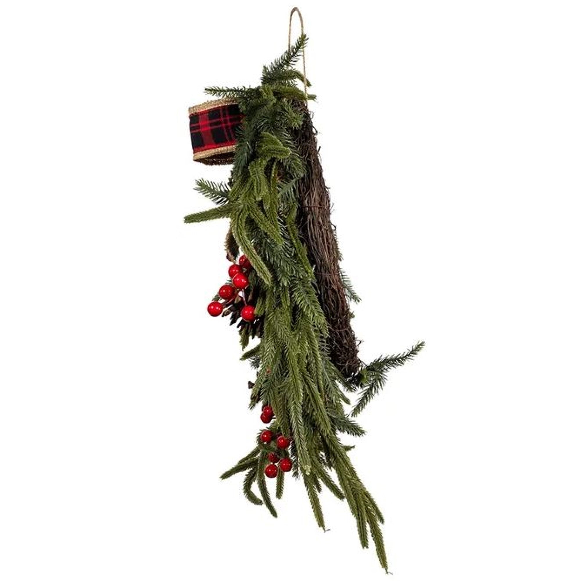 Kurt Adler Unlit Berries & Pinecone Rattan Faux Green Holiday Wreath, 24in