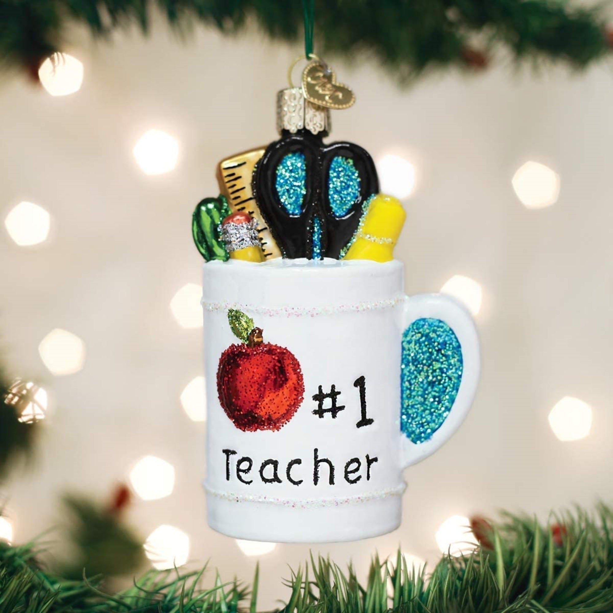 Old World Christmas Blown Glass Ornament for Christmas Tree, #1 Teacher Gift