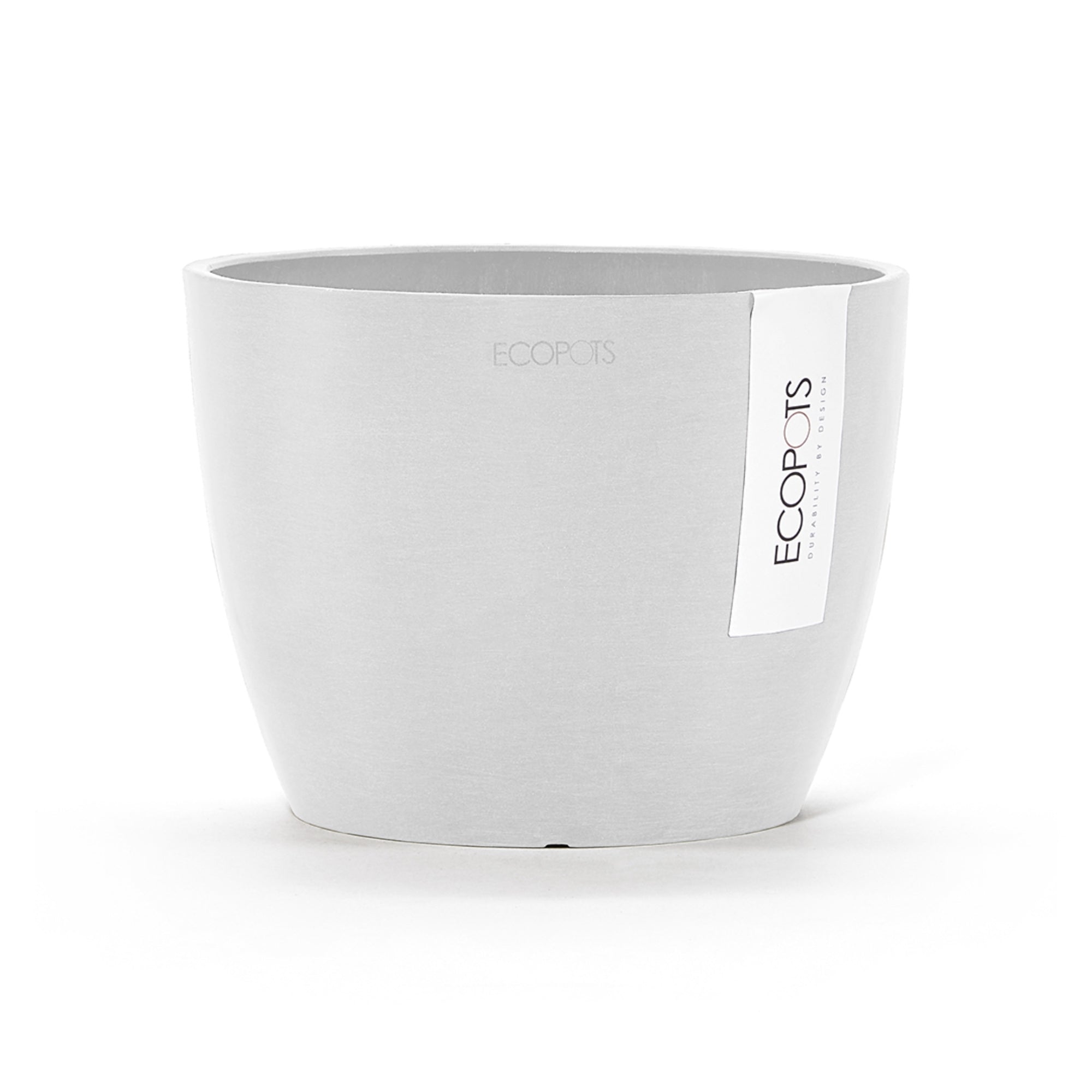 designer plastic pots for plants Ecopots Stockholm Durable Modern Round Indoor/Outdoor Recycled-Based Composite Flower Pot Planter, Grey, 9.5"