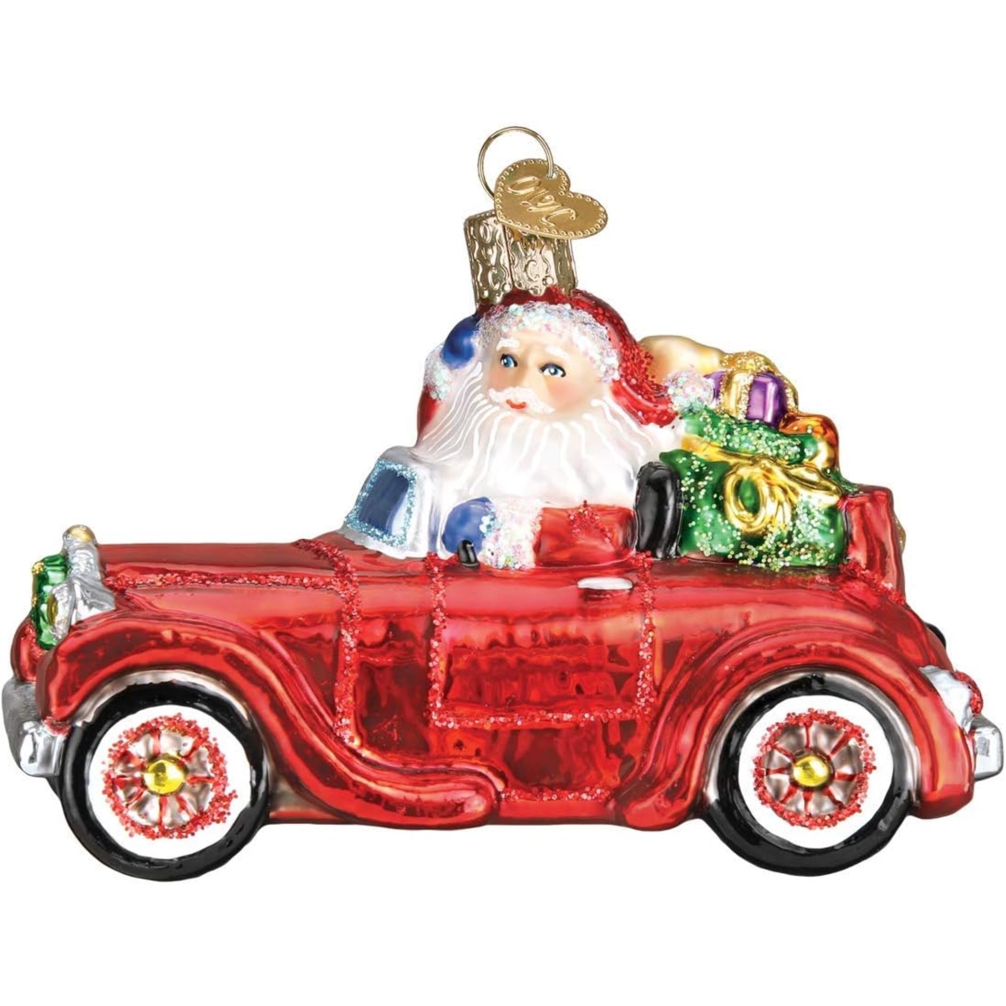 Old World Christmas Blown Glass Ornament for Christmas Tree, Santa In Antique Car (with OWC Gift Box)