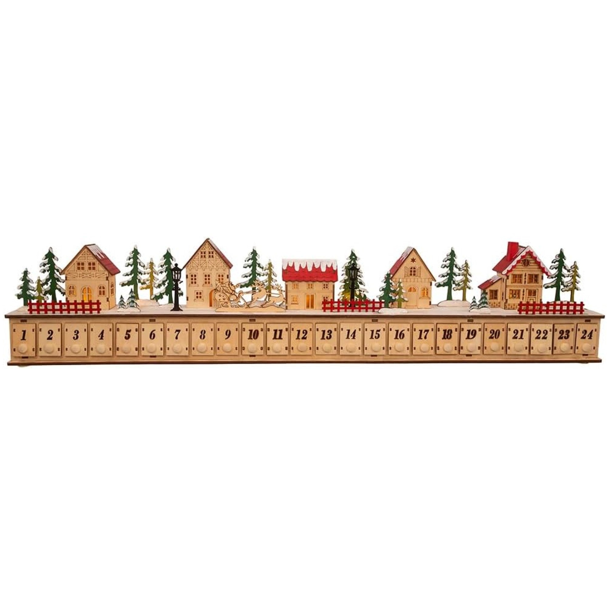 Kurt Adler Wooden Battery-Operated LED Christmas Village Advent Calendar