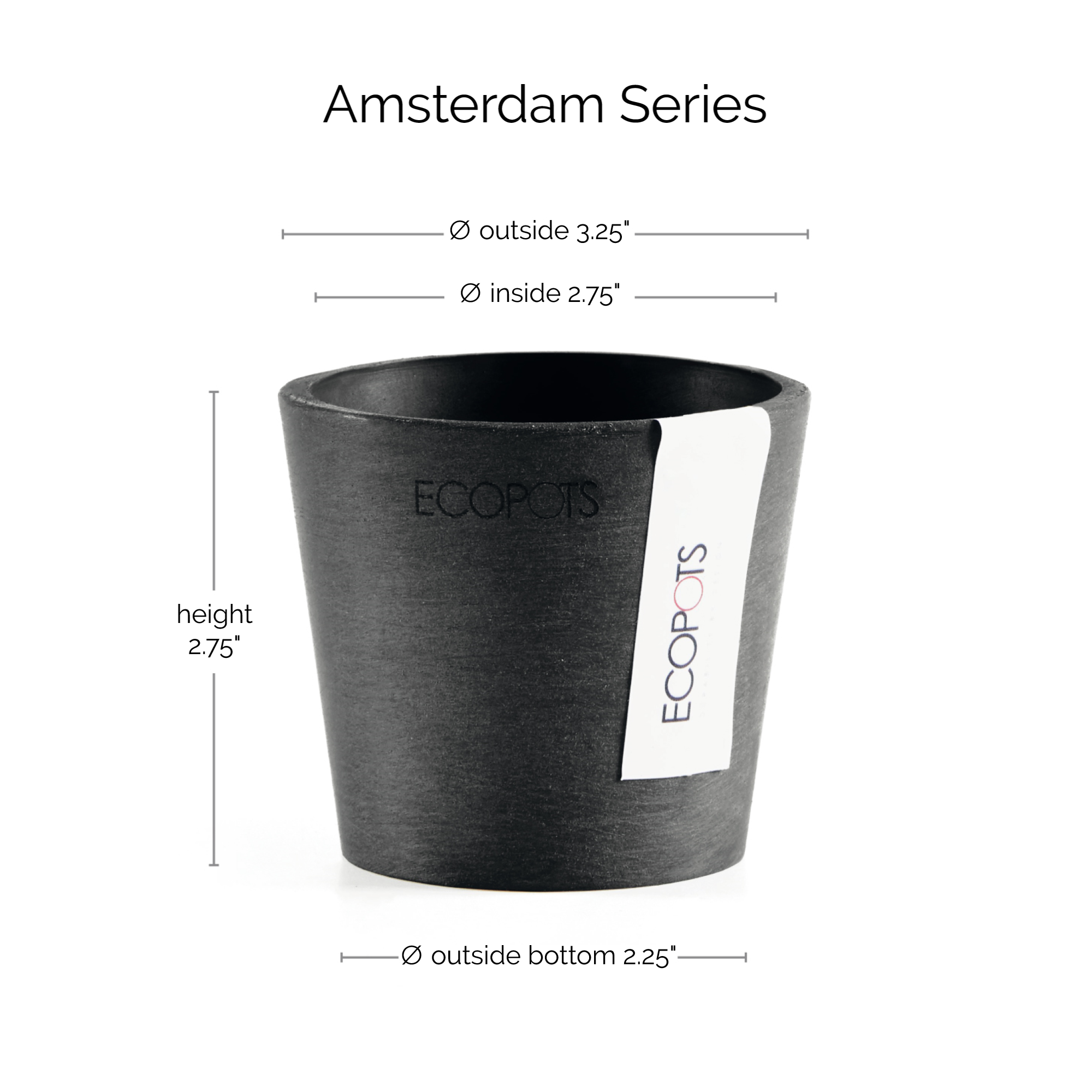 Ecopots Amsterdam Mini Durable Modern Round Recycled-Based Composite Flower Pot Planter