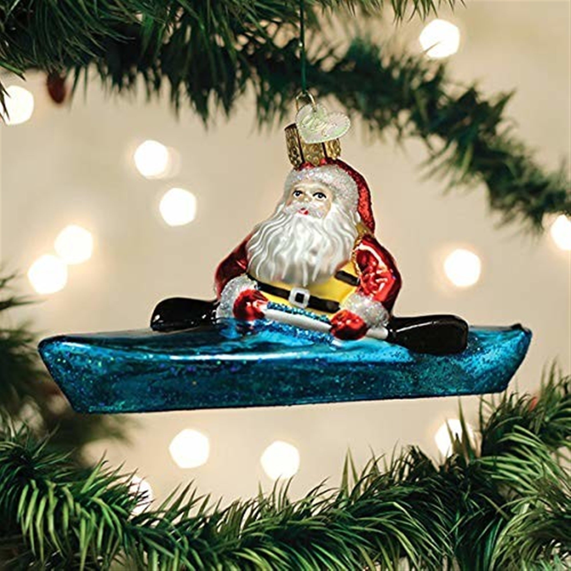 Old World Christmas Blown Glass Ornament for Christmas Tree, Santa In Kayak