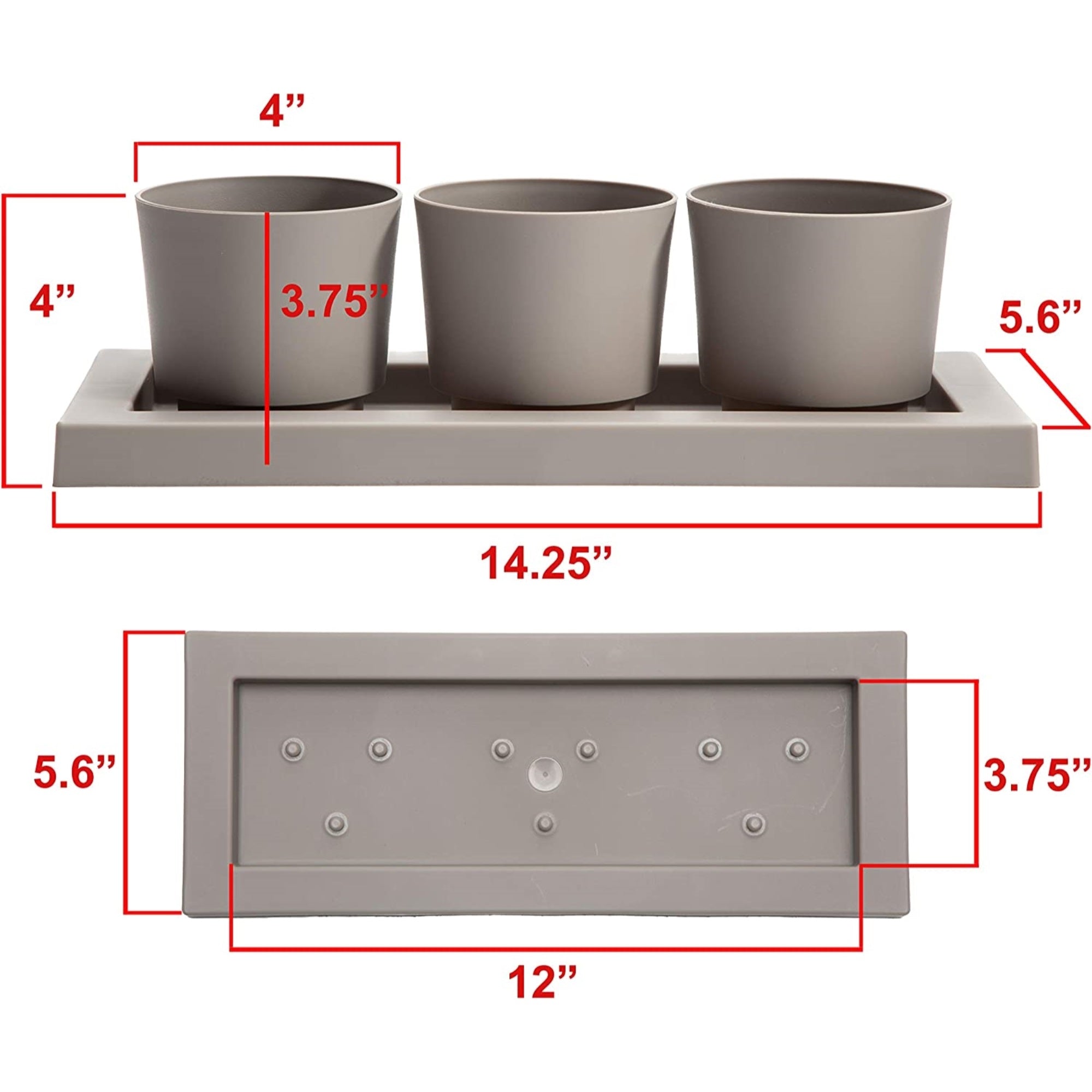 Bloem Trio Flight 3 Resin Planter Pots with Saucer Tray, Charcoal Gray 14”