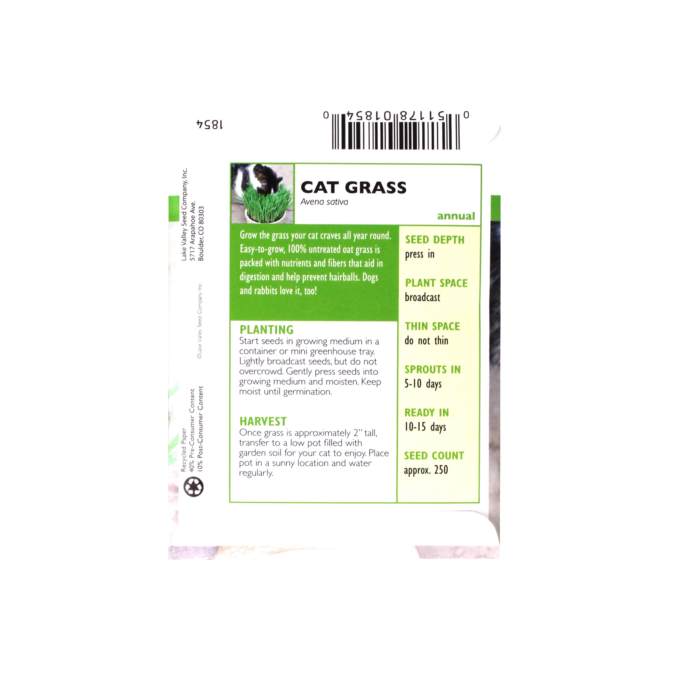 Lake Valley Seed Cat Grass Heirloom, 10g