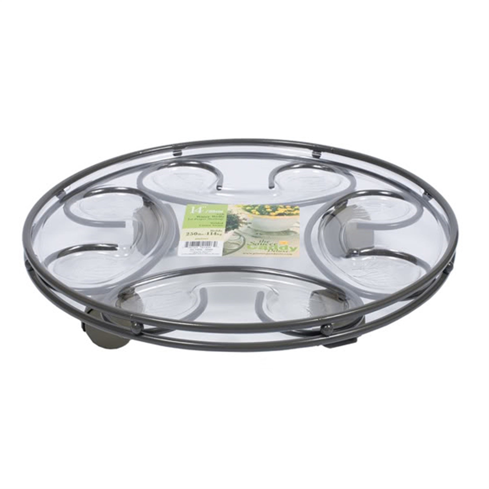 Plastec Saucer Caddy Deluxe with Casters, Slate Finish, 14"