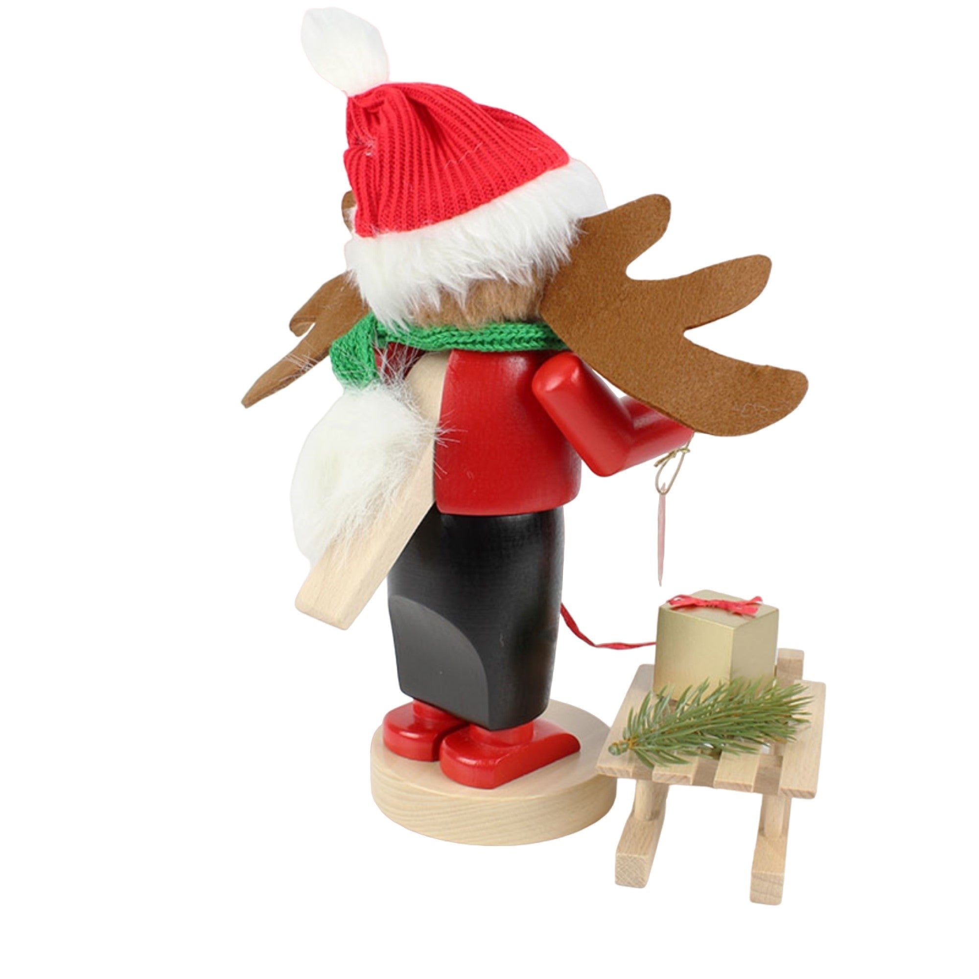 Kurt Adler Steinbach Wooden Chubby Nutcracker, Rudolph with Sleigh, 10.5"