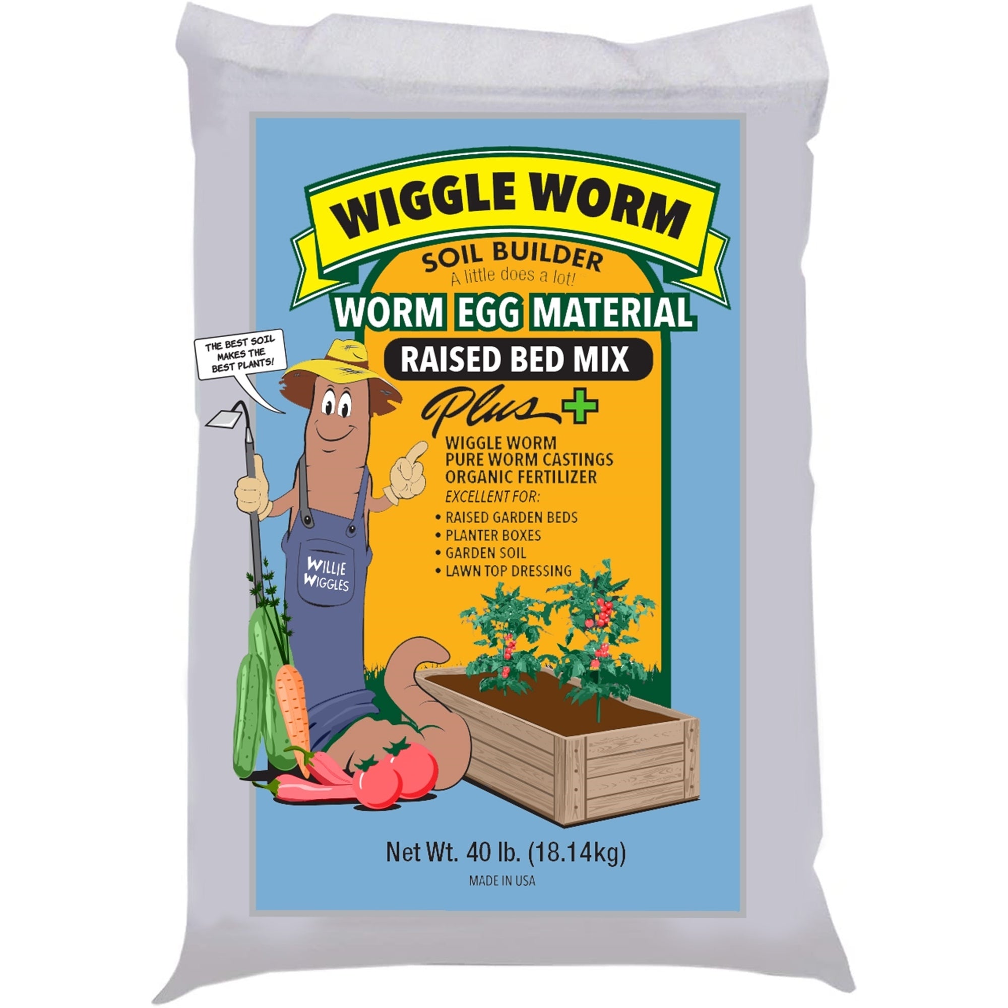 WIGGLE WORM Soil Builder Worm Egg Material Raised Bed Mix For Gardening/Planting, 40 Pound Bag