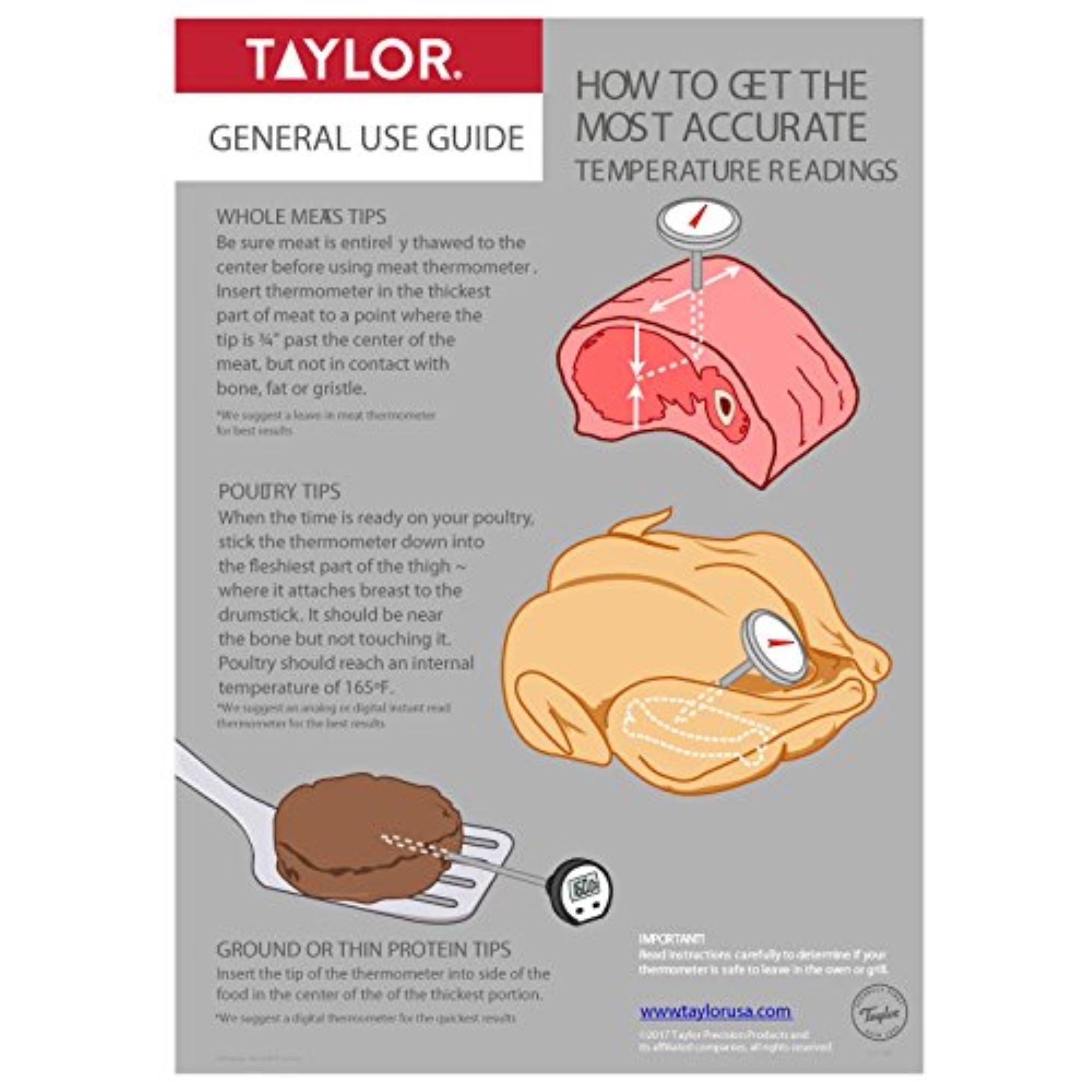 Taylor Precision Products Instant Read Digital Meat Food Grill BBQ Cooking Kitchen Thermometer, Comes with Pocket Sleeve Clip, Red