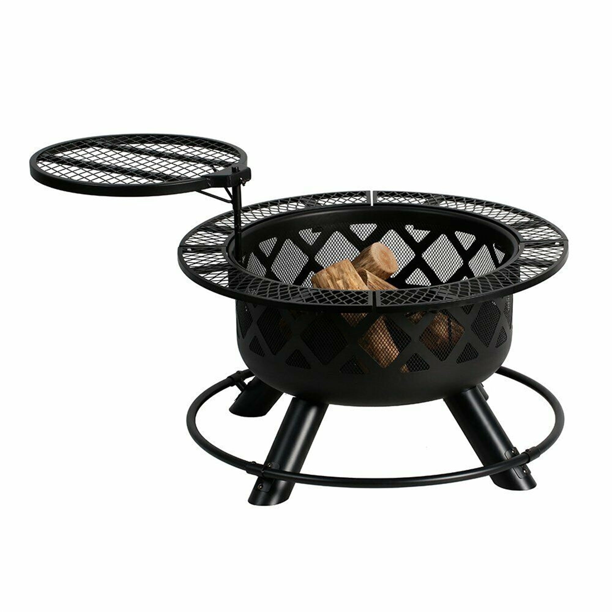 Shinerich Industrial Outdoor Circular Ranch Fire and Grilling Metal Pit, Black, 24
