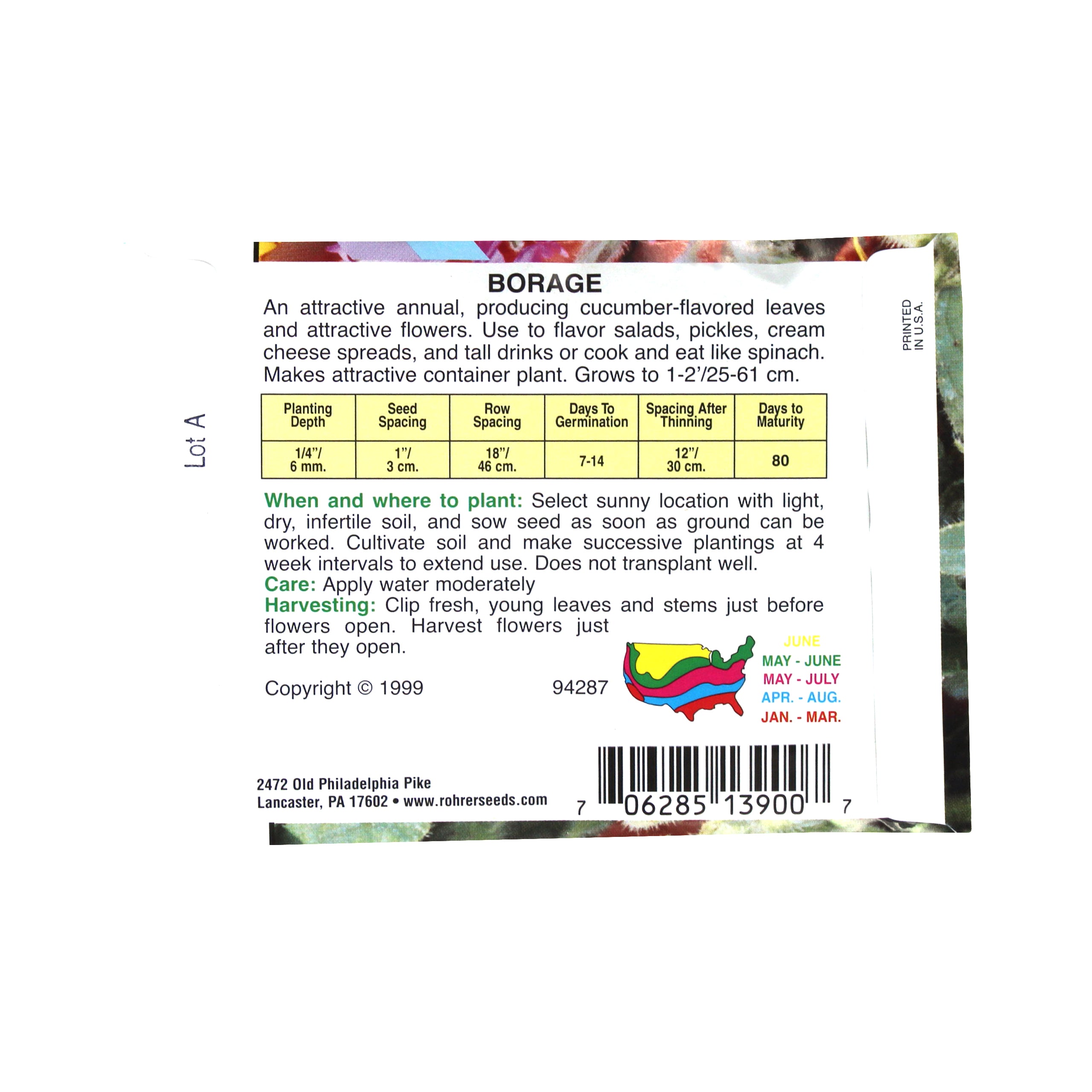 Rohrer Seeds Borage, Herb Heirloom, 1g, Approx 50 Seeds/Packet