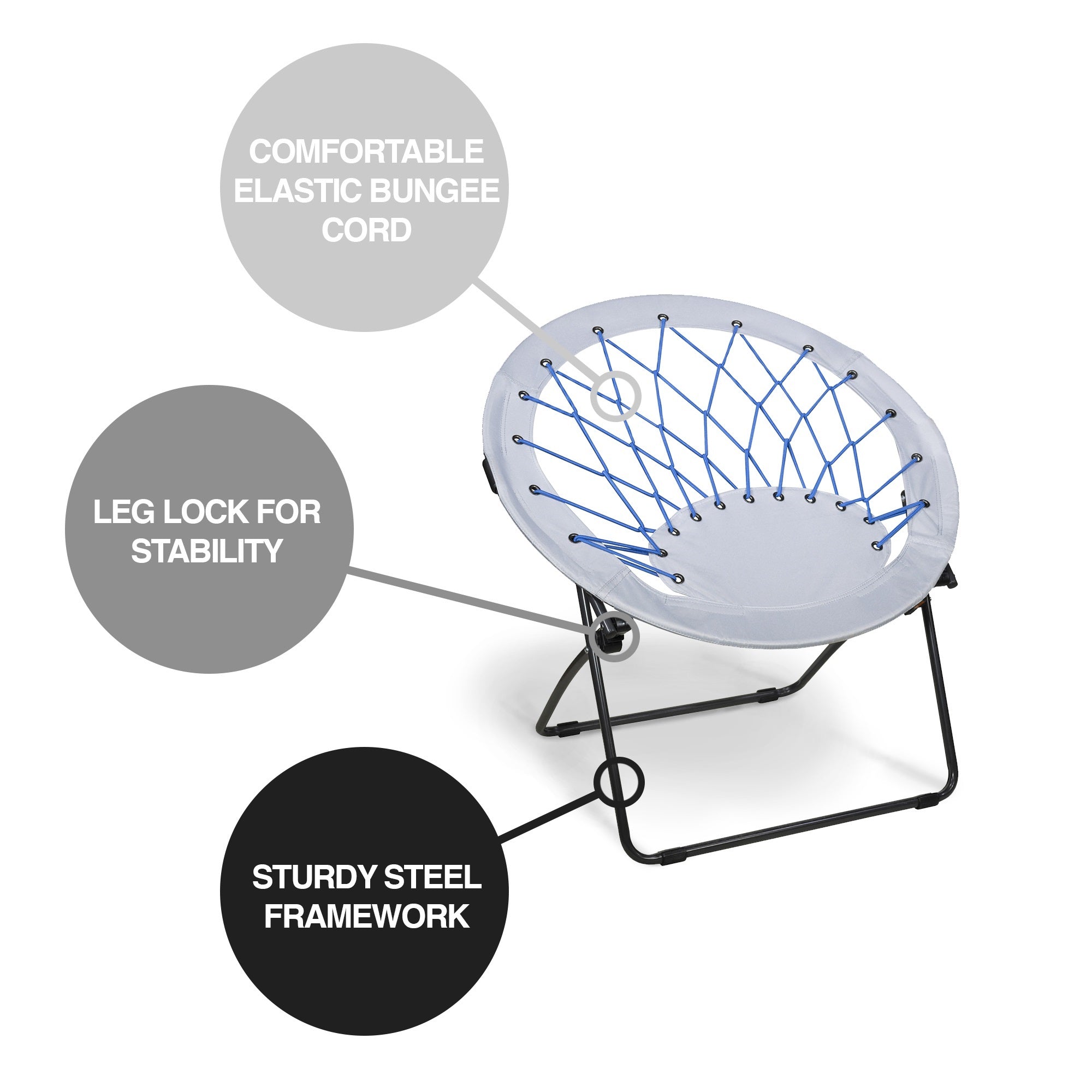 Zenithen Indoor Bungee Round Folding Dish Saucer Chair For Bedroom, Kids, Dorm Room, Cobalt Blue