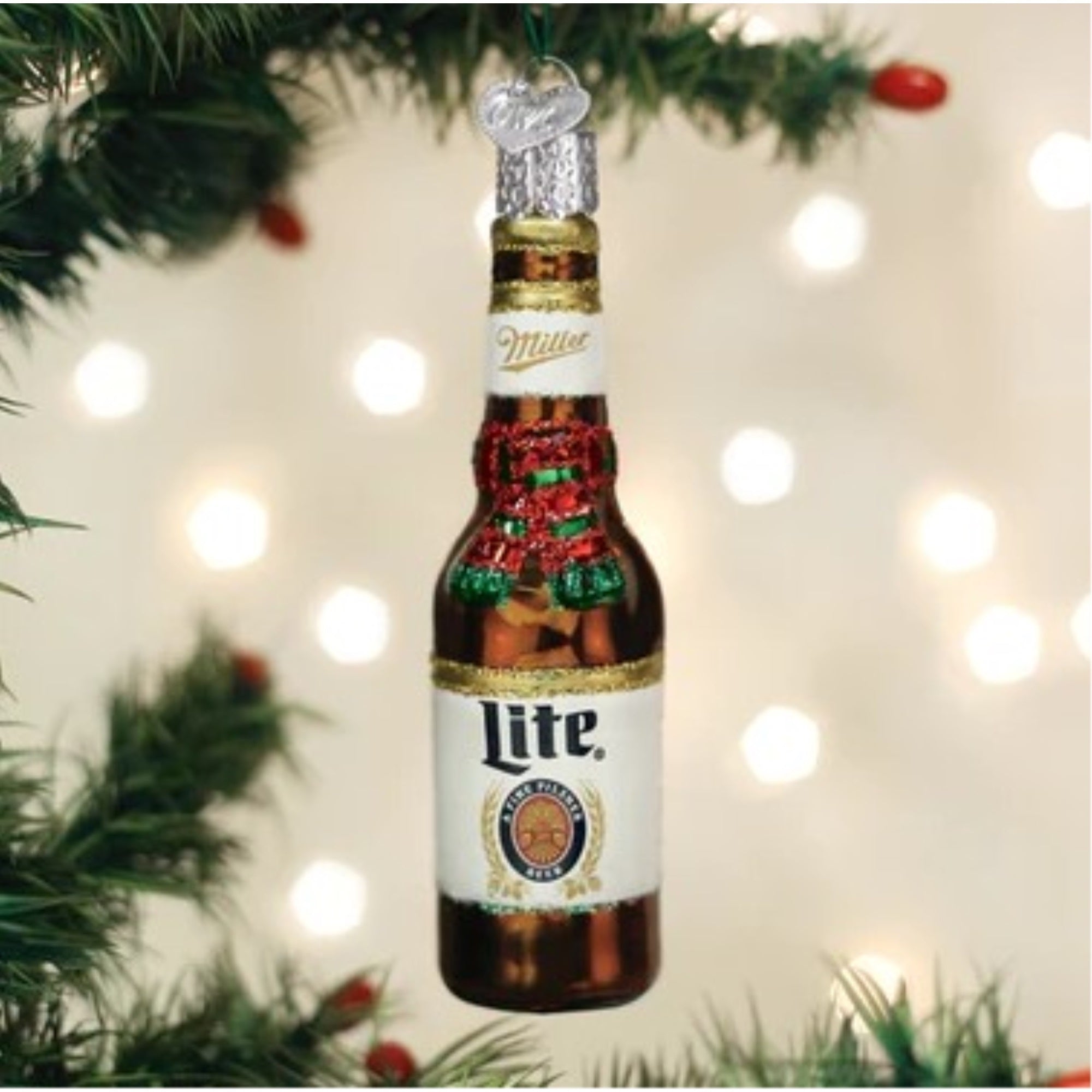 Old World Christmas Blown Glass Christmas Ornaments, Holiday Miller Lite Bottle