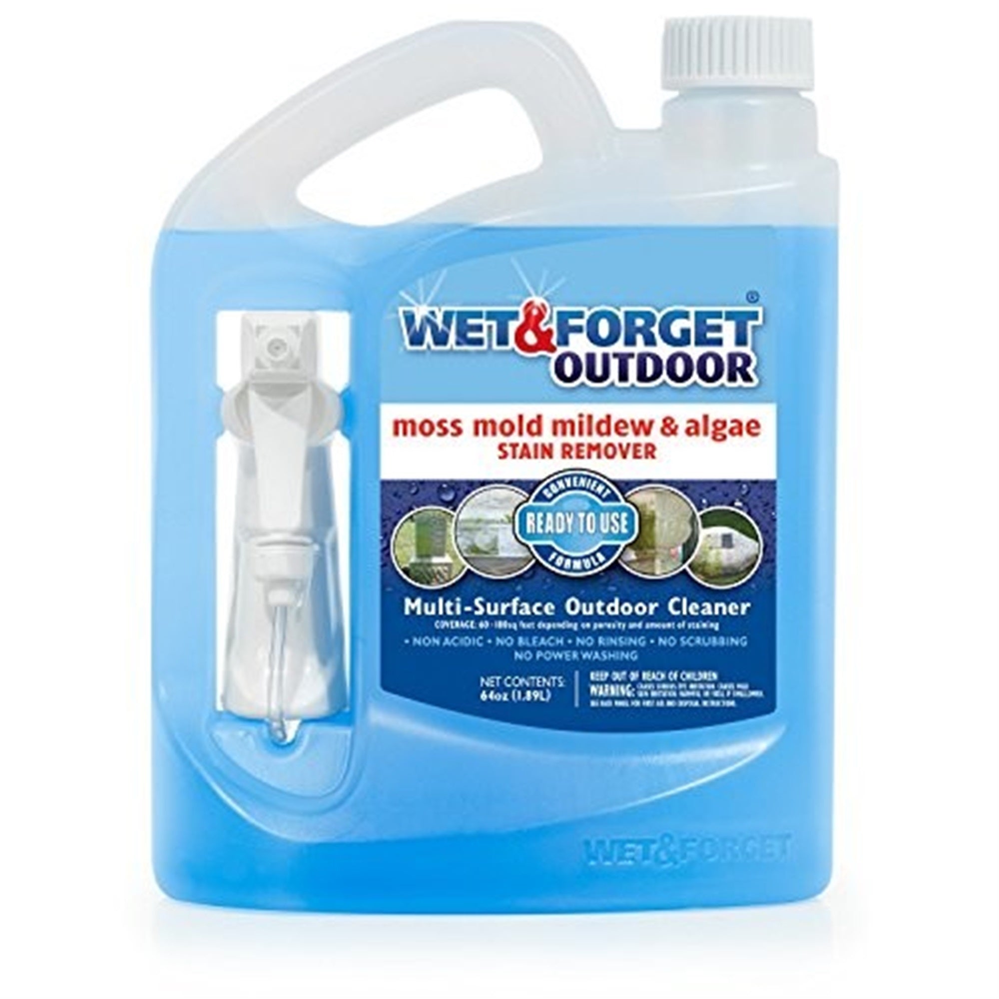 Wet & Forget Outdoor Ready to Use Moss, Mold, Mildew & Algae Stain Remover, 64 OZ.