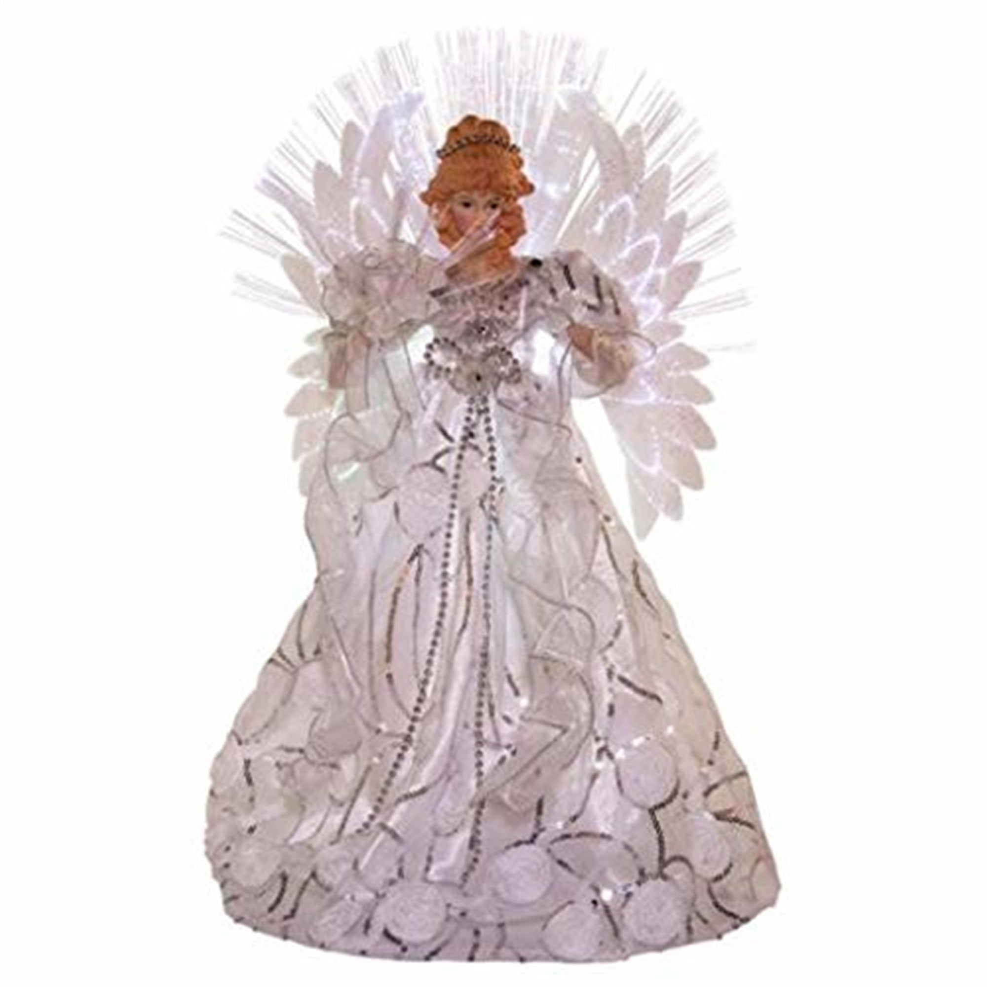 Kurt Adler Multi-Color Fiber Optic LED White/Silver Angel Lighted Treetop, 18