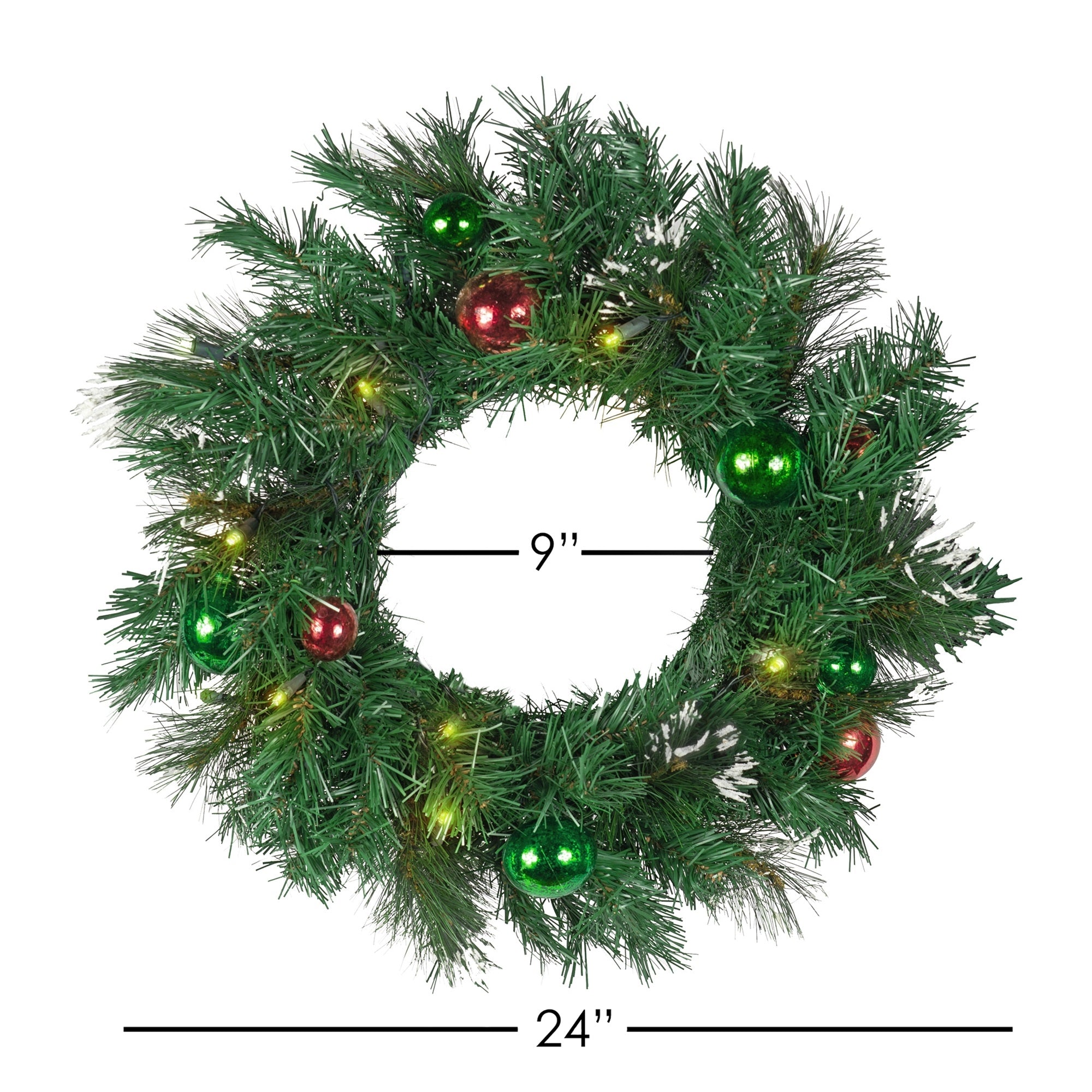 Holiday Wonderland Artificial Lighted Pine Christmas Decorated Wreath, Battery-Operated, 24"