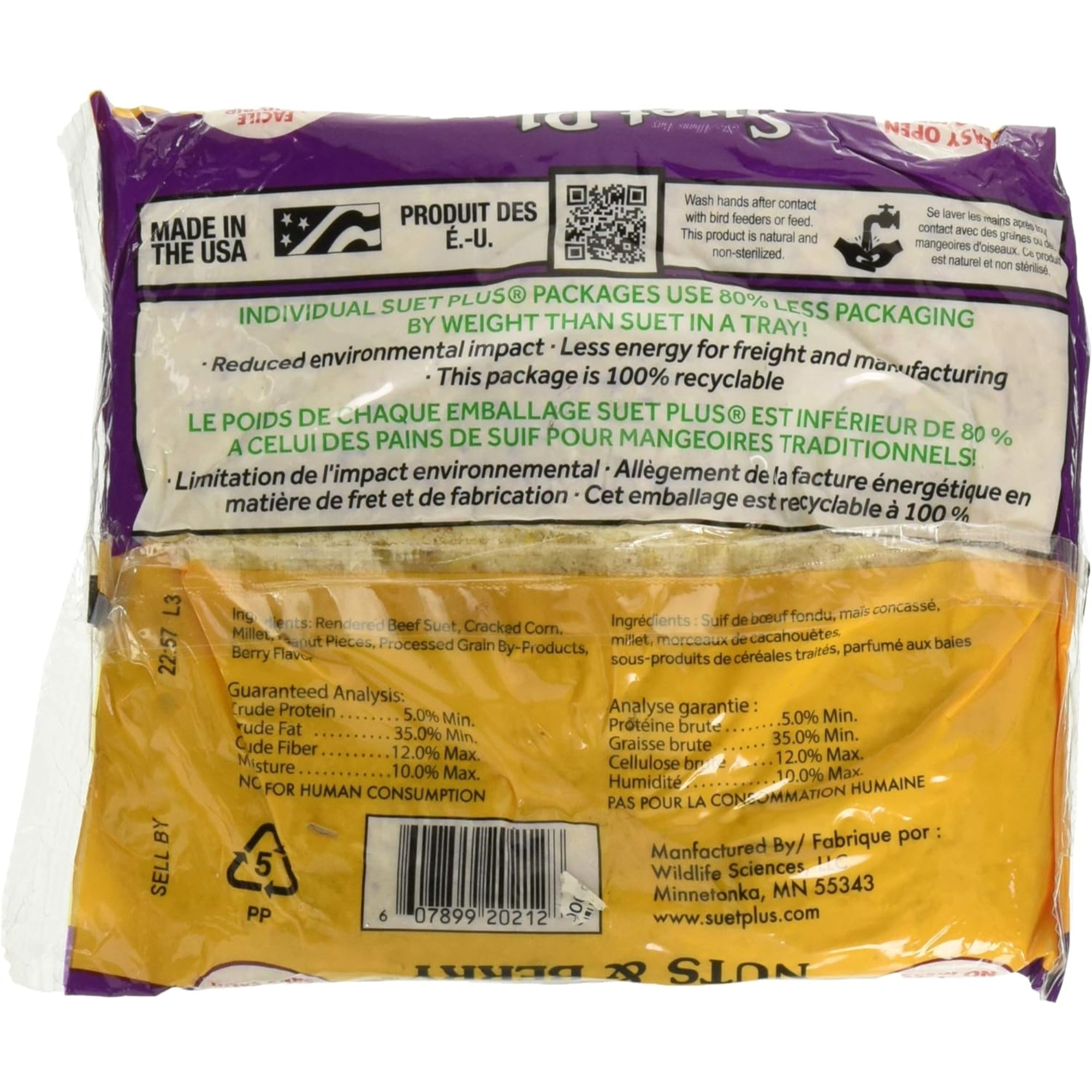 Wildlife Sciences Nuts & Berry Blend Suet Plus Bird Feed, Melt Resistant Formula, 11oz