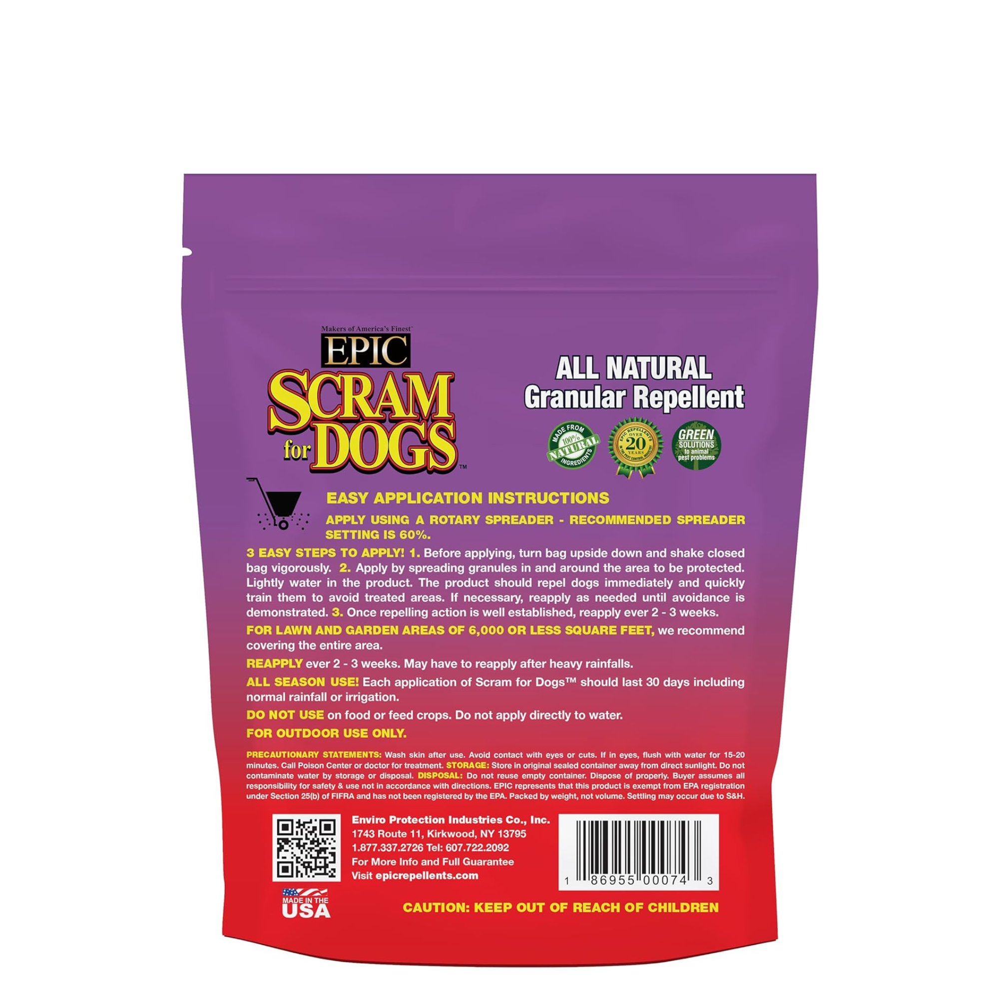 EPIC Scram for Dogs All Natural Ready To Use Outdoor Granular Animal Repellent Resealable Bag, 3.5lbs