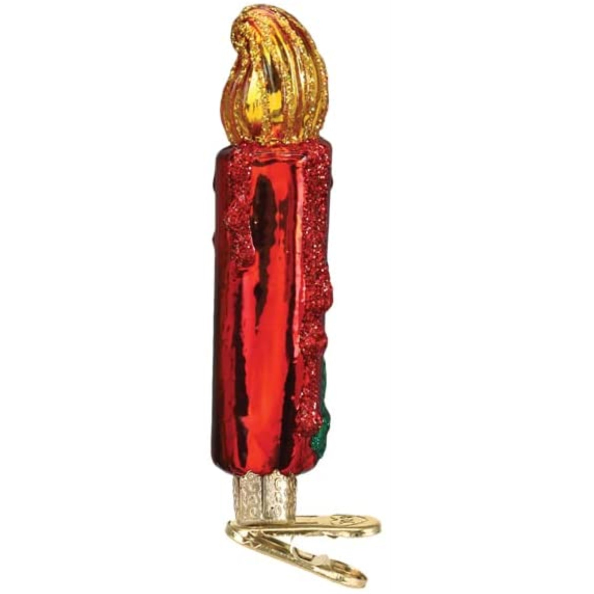 Old World Christmas Glass Blown Tree Ornament, Red Clip-on Candle