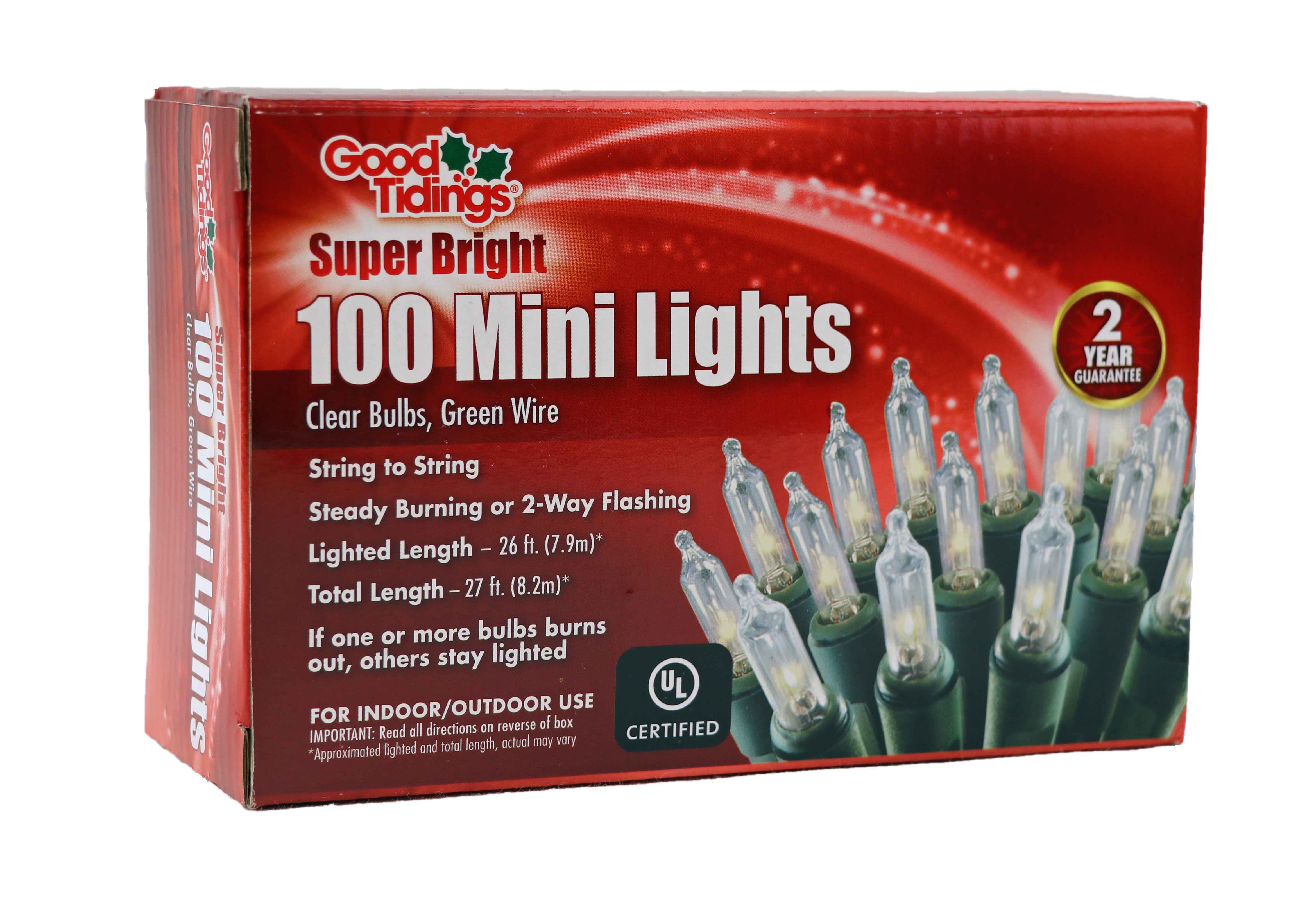 Good Tidings Super Bright 100 Mini Lights, Clear Bulbs with Green Wire