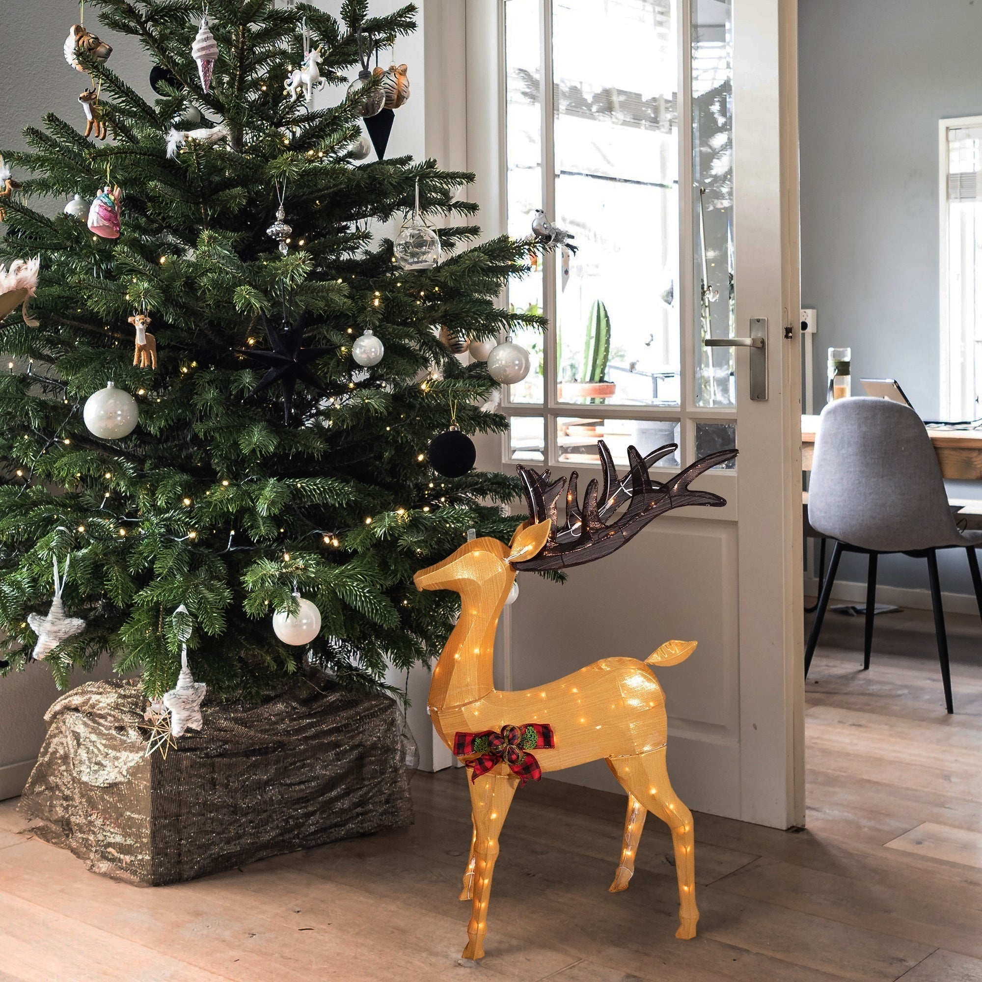 Good Tidings Shiny Gold Buck Lit Outdoor Lawn Christmas Decoration, 48"