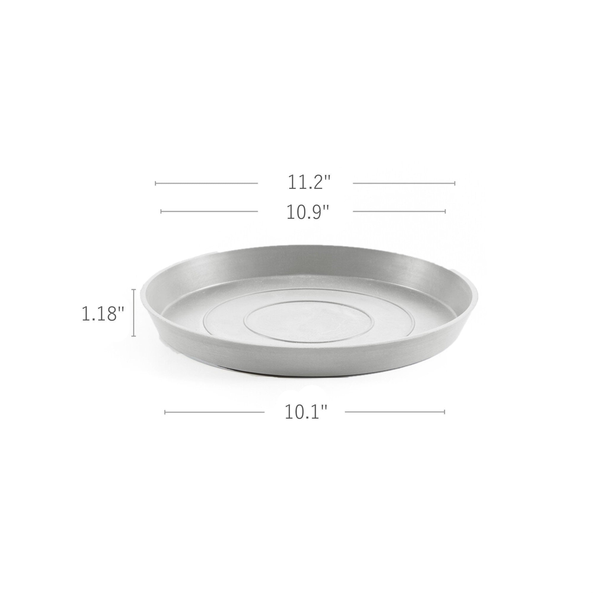Ecopots Round Recycled Plastic Modern In/Outdoor Planter Flower Pot Saucer, White Grey, 11"