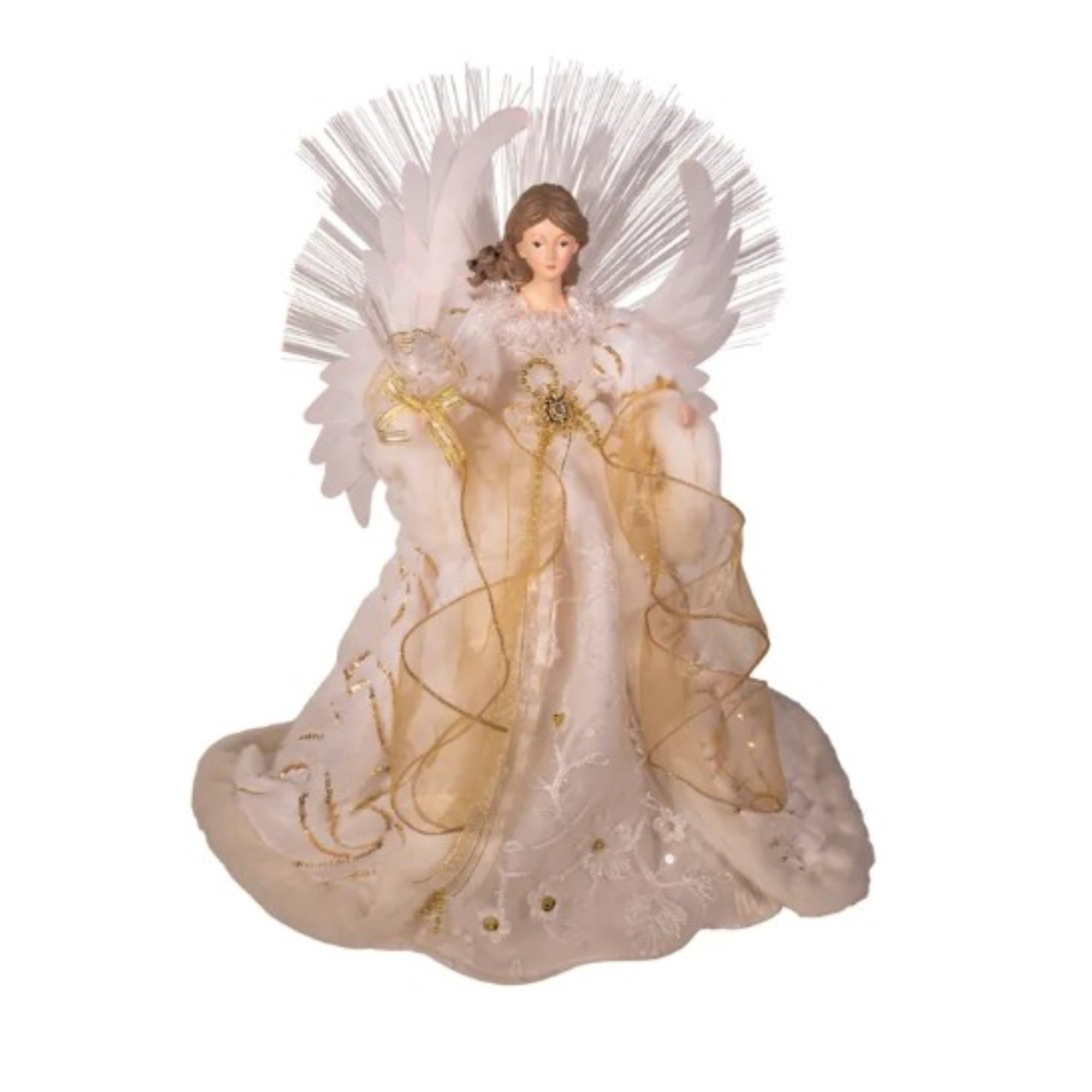 Kurt Adler Fiber-Optic Gold and White Angel Treetop, 16"