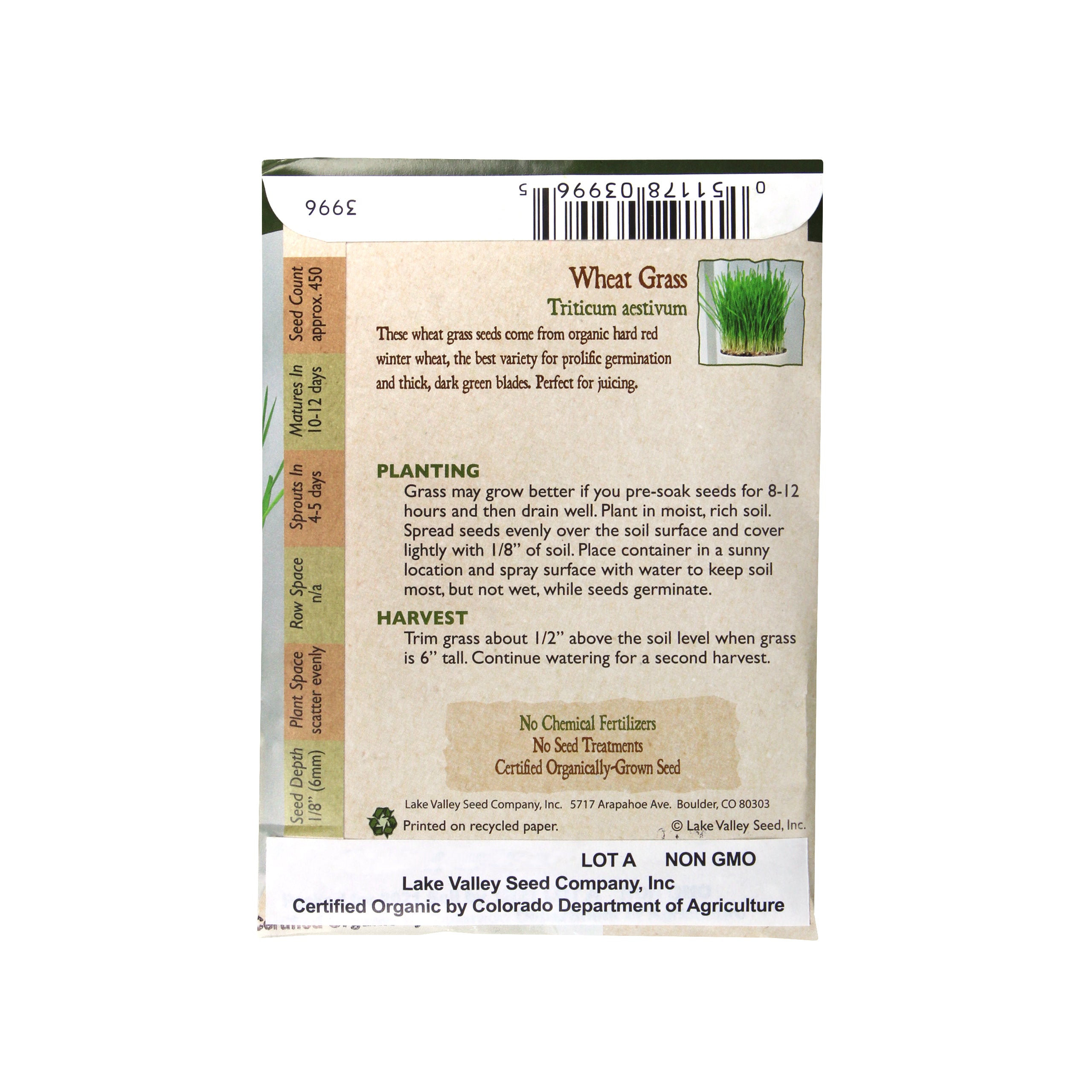 Lake Valley Seed Wheat Grass Organic, 20g