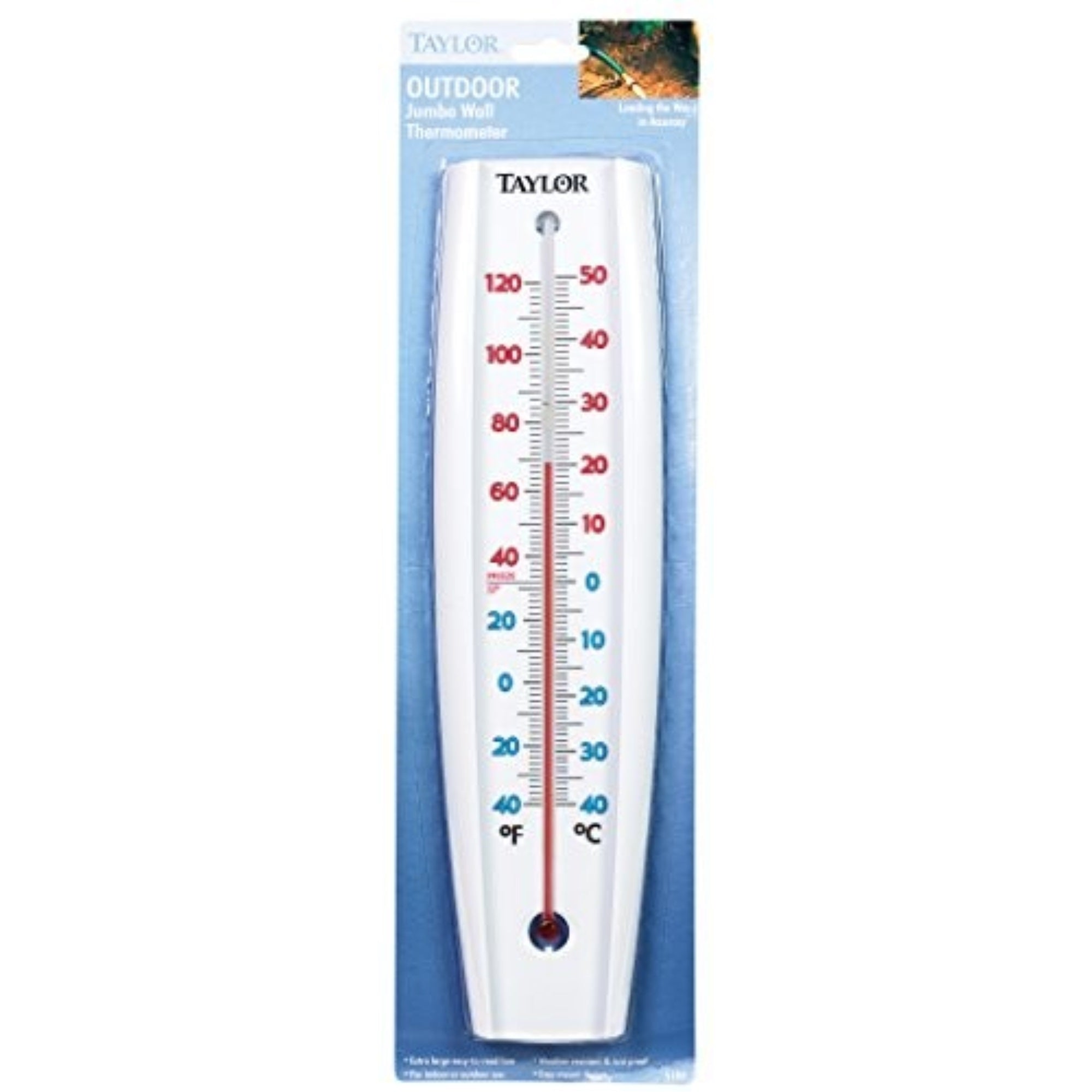 Taylor Outdoor Jumbo Tube Wall Thermometer, White 14.5"