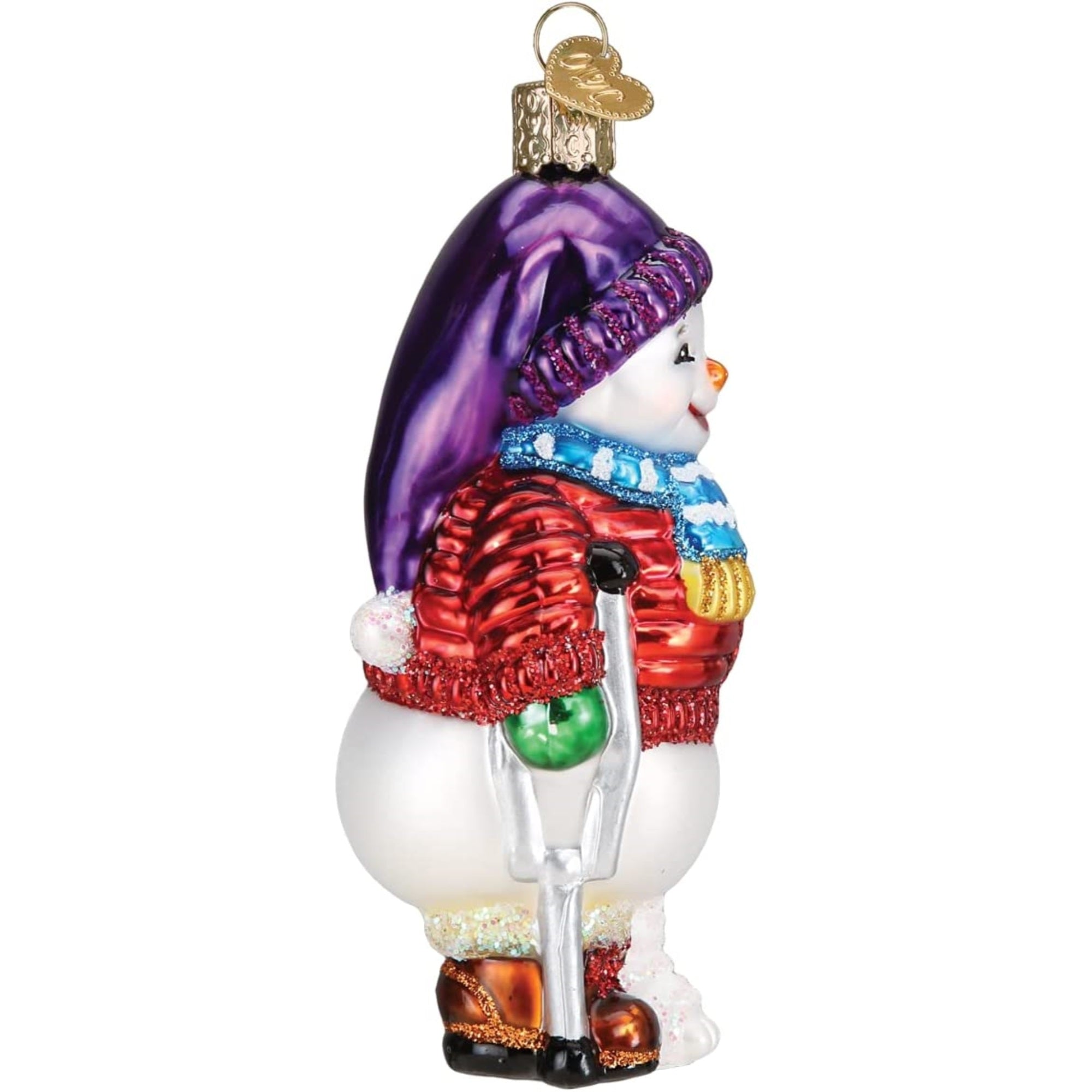 Old World Christmas Blown Glass Christmas Ornament, Snowman with Crutches