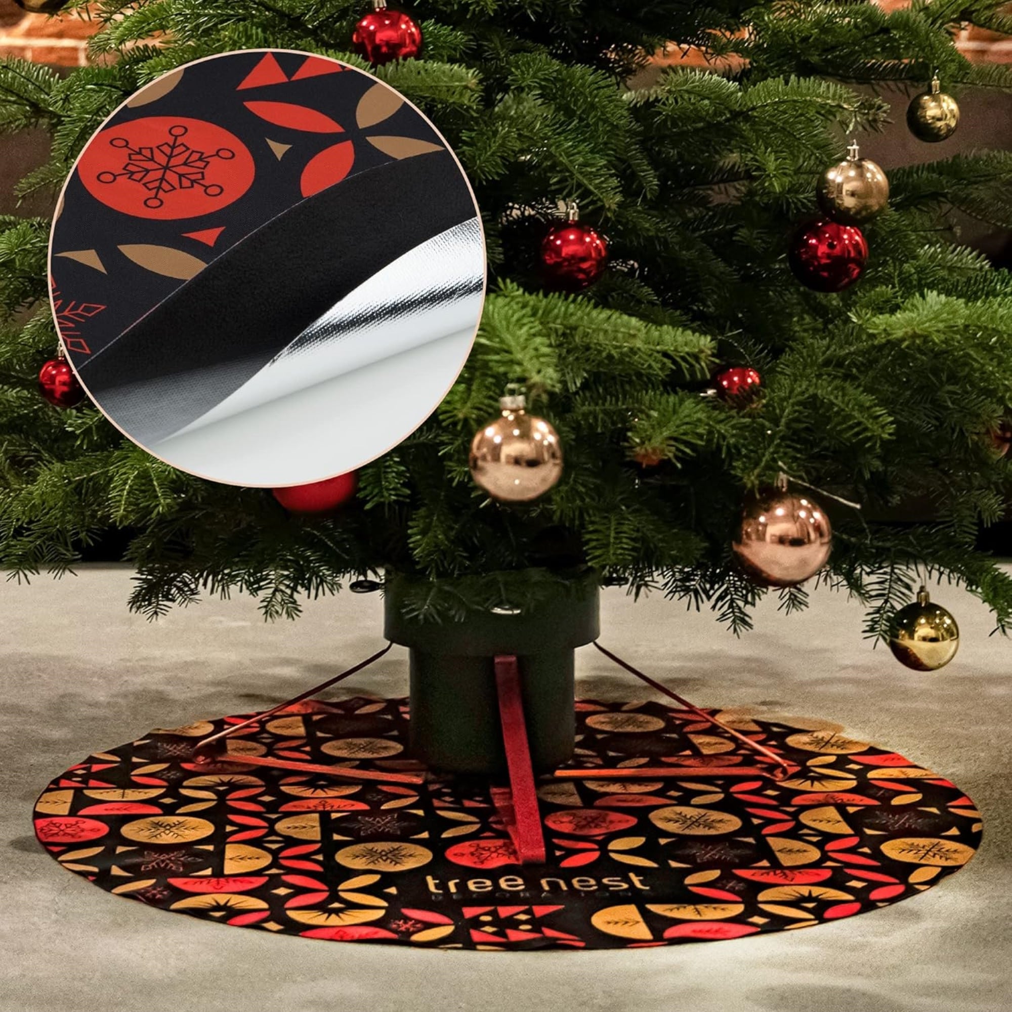 Tree Nest Glory Christmas Skirt Tree Printed Mat, Multicolored, 34.5in