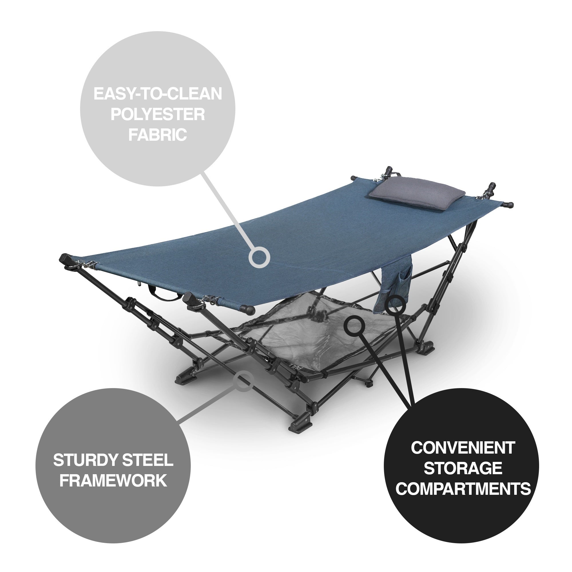 Zenithen Outdoor Patio Folding Collapsible Hammock w/ Sturdy Frame and Pillow For Camping, Blue