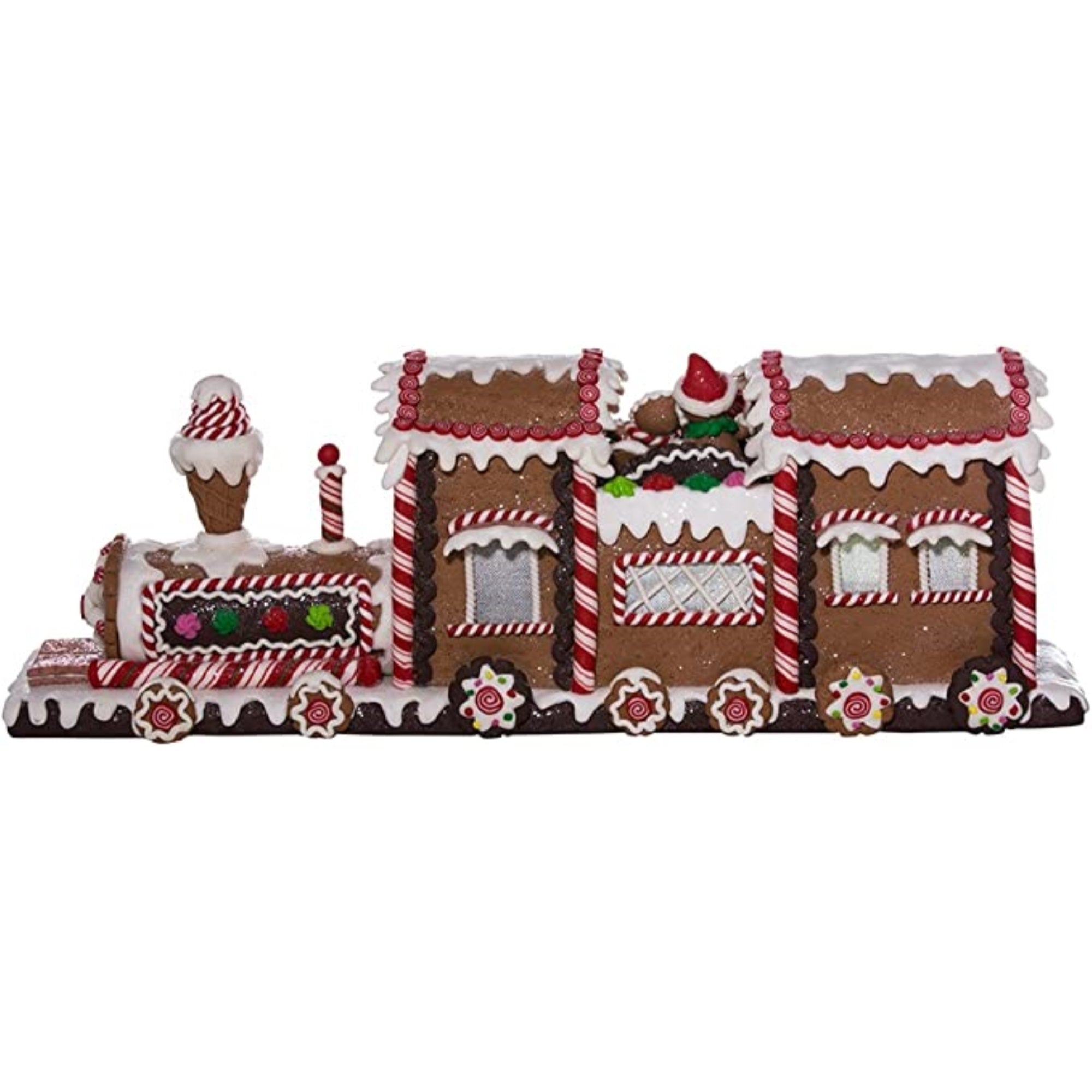 Kurt Adler Battery-Operated Gingerbread Christmas LED Train Table Piece, 19.5"