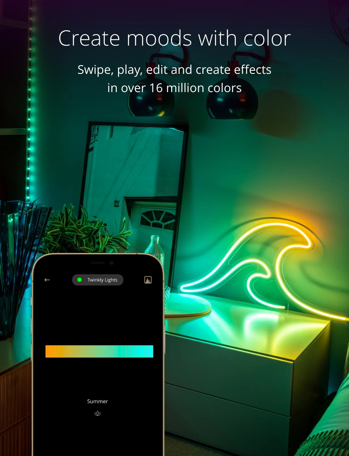 Twinkly Flex App Controlled Flexible White Wire Light Tube Indoor Smart Home Lighting Decoration, Multicolor LED