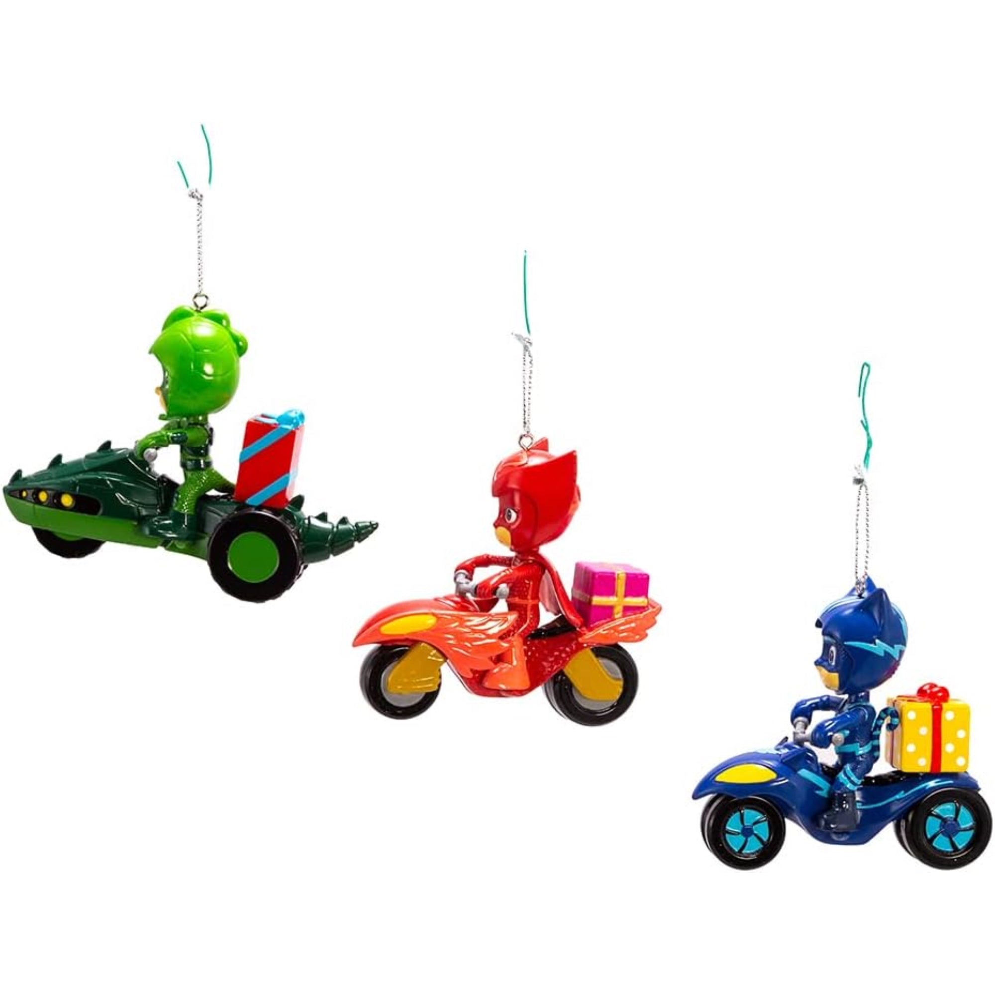 Kurt Adler PJ Masks with Vehicle Christmas Plastic Ornament Set of 3, 3.25"