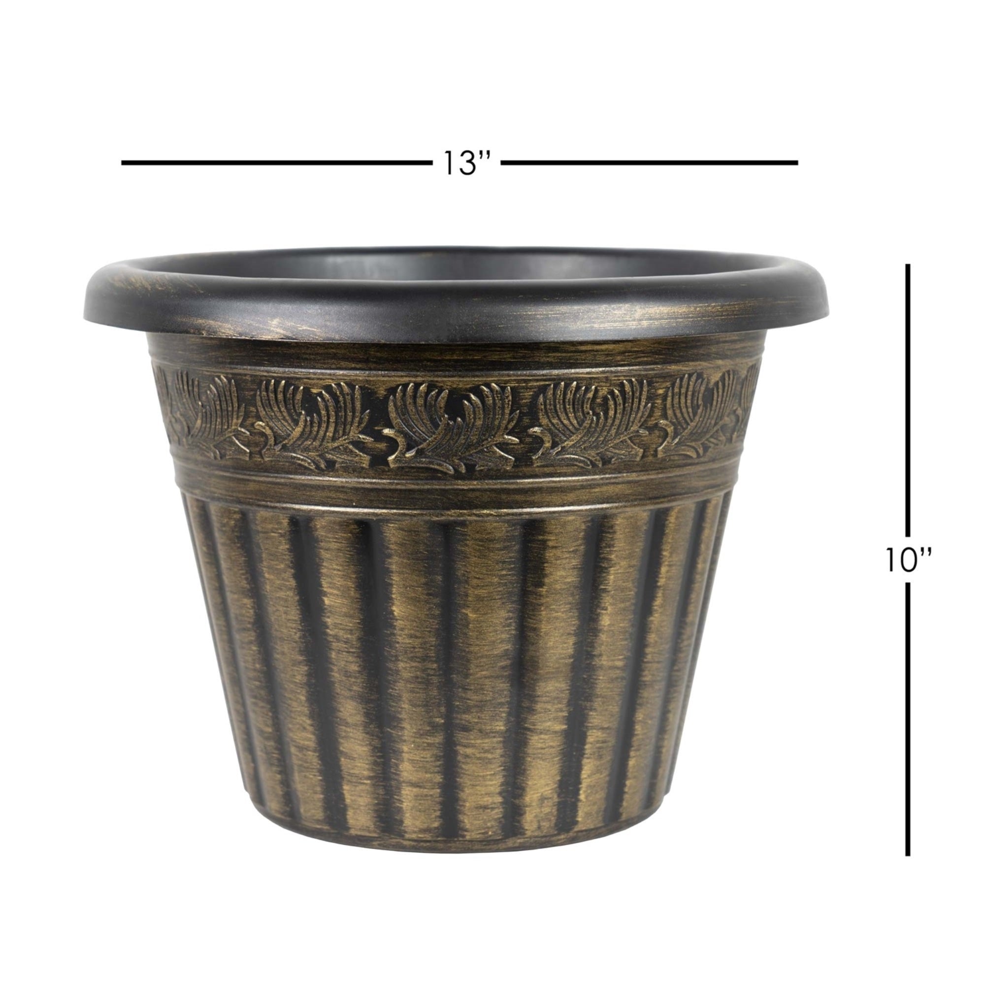 Garden Elements Outdoor Dragon Banded Plastic Planter, 13" Diameter