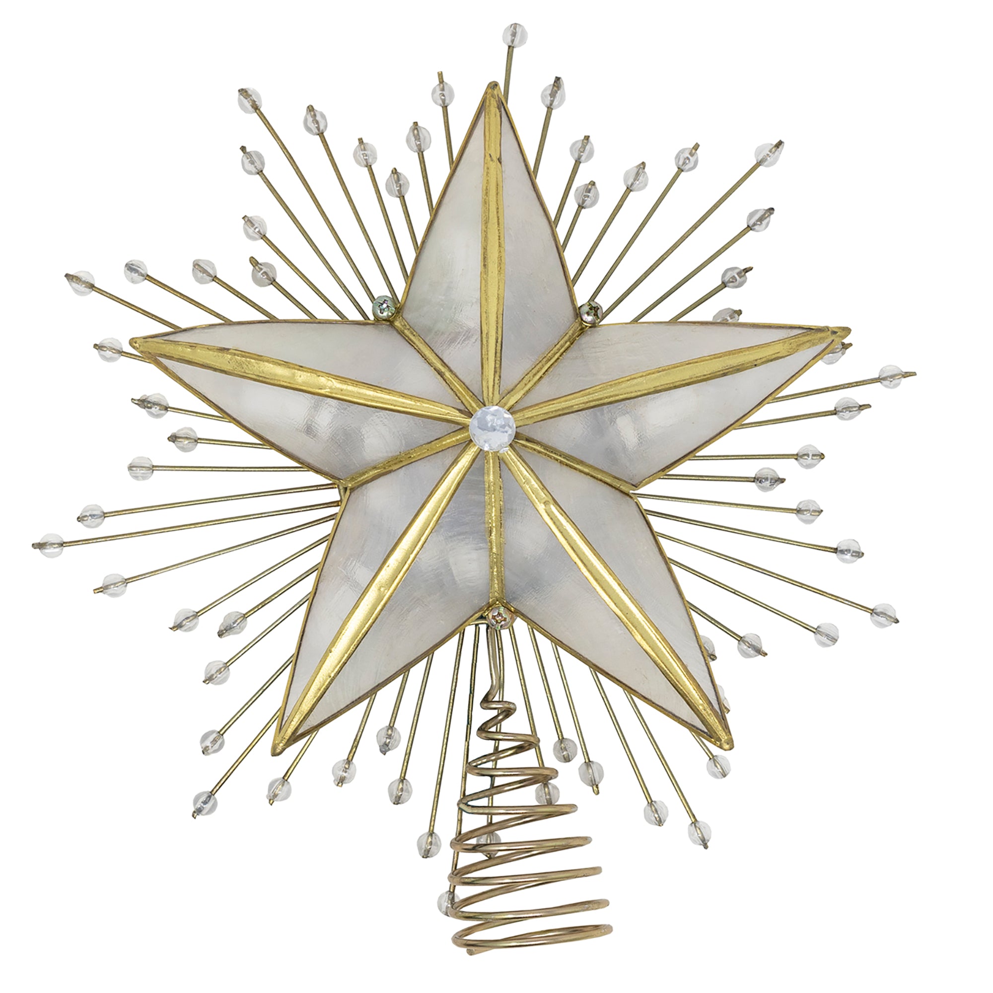 Kurt Adler 5-Point Capiz Star With Rays and Beads Lighted Treetop, 10"