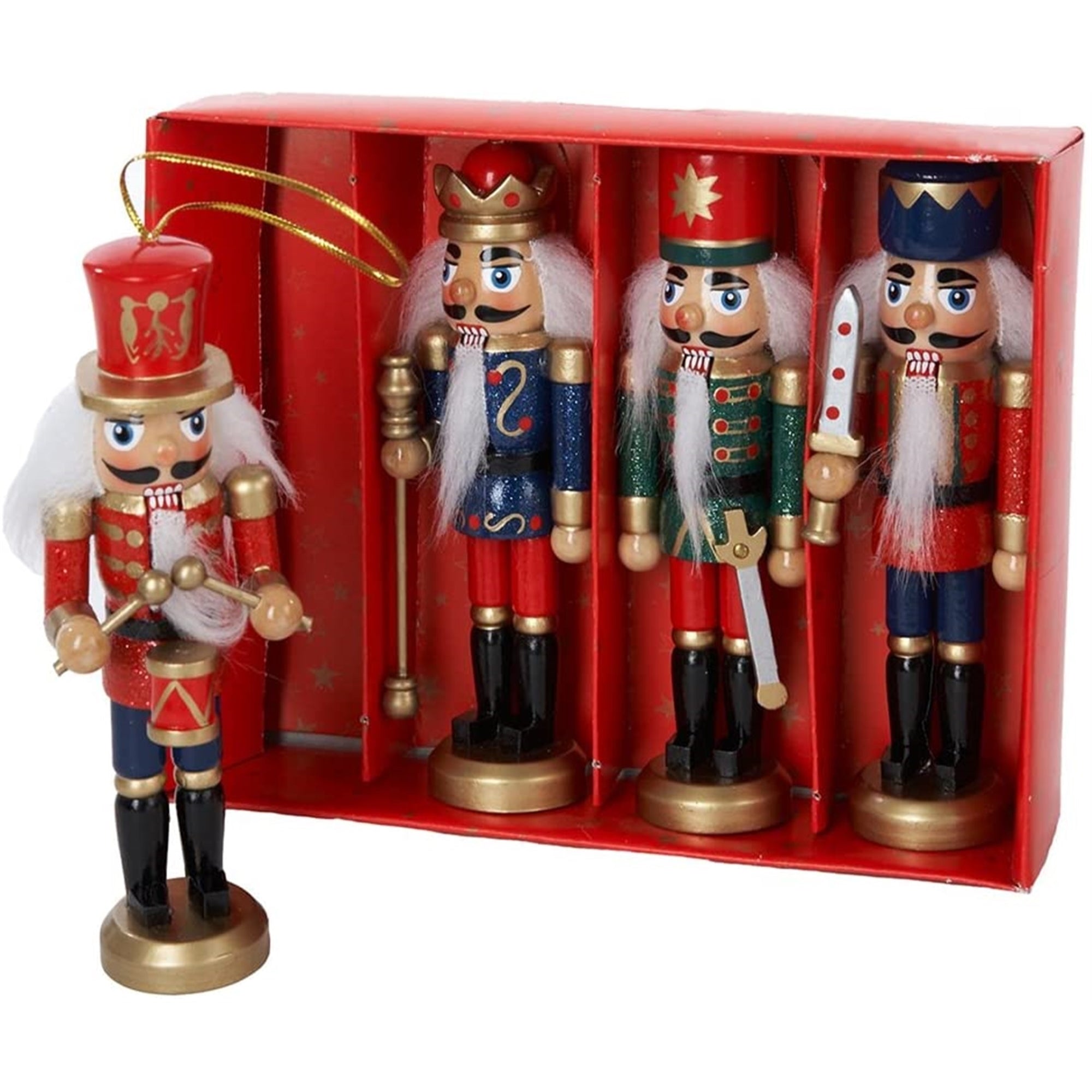 Kurt Adler 5" Wooden Nutcracker Ornaments, Set of 4