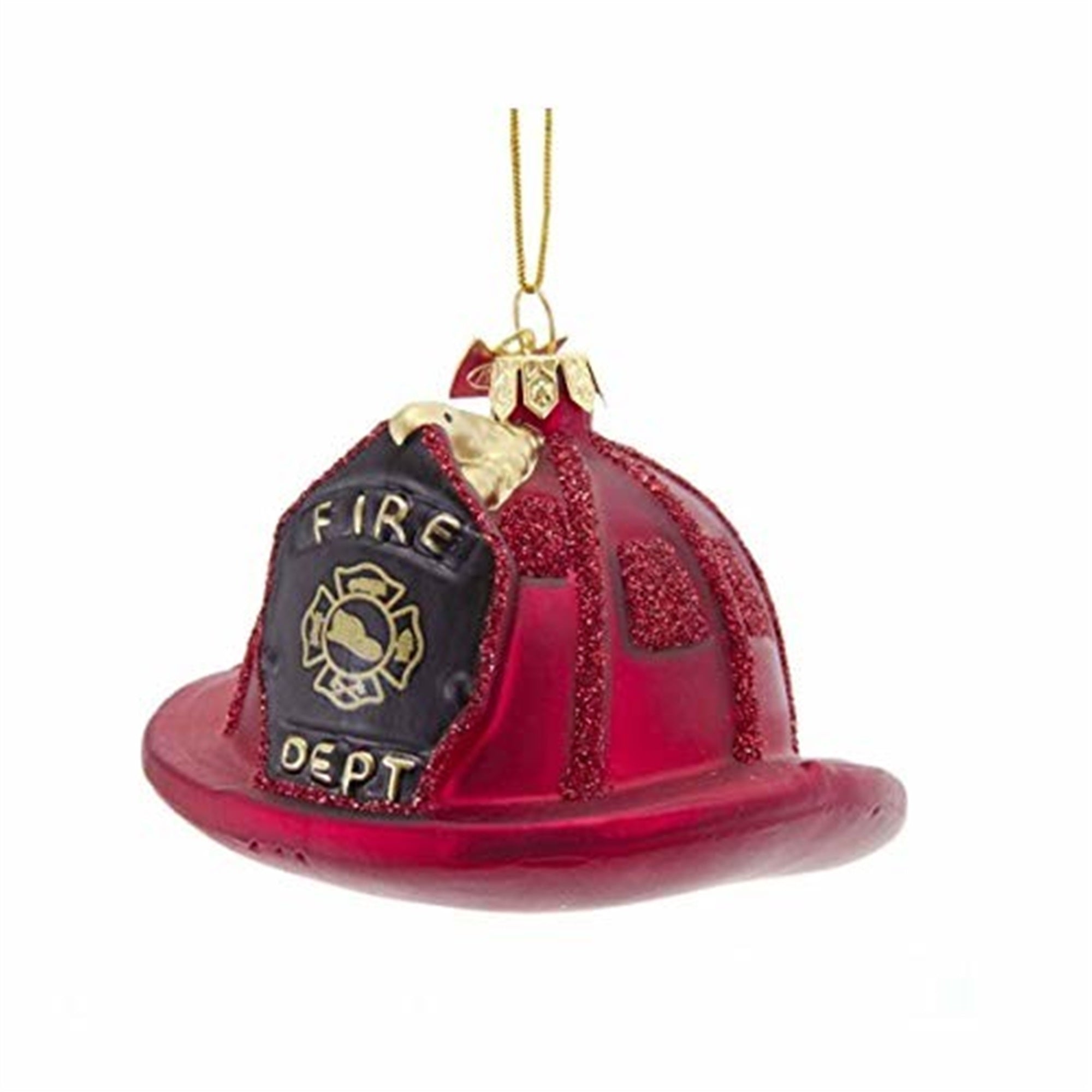 Kurt Adler Noble Gems Firefighter Helmet Hanging Glass Christmas Ornament