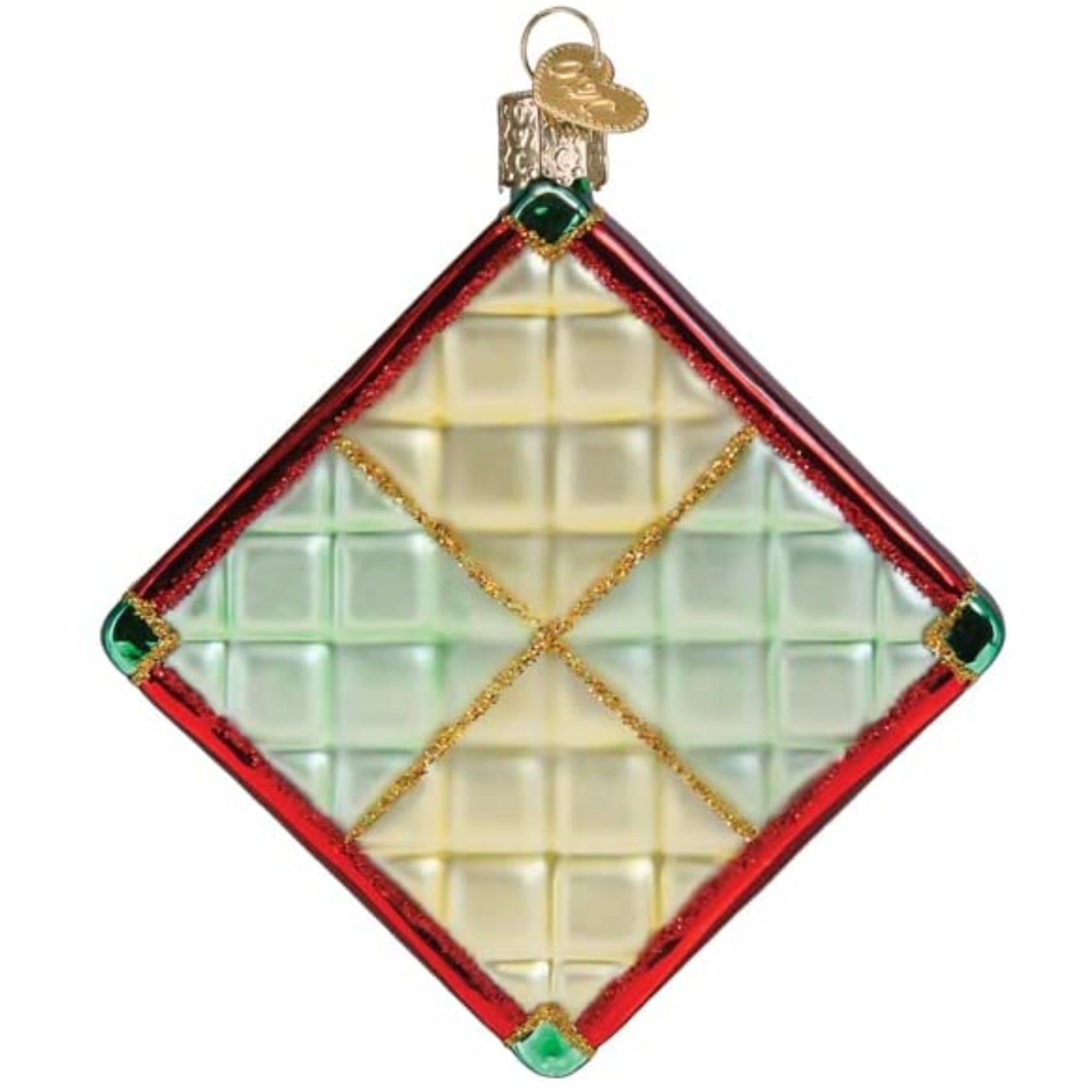 Old World Christmas Glass Blown Tree Ornament, Christmas Quilt