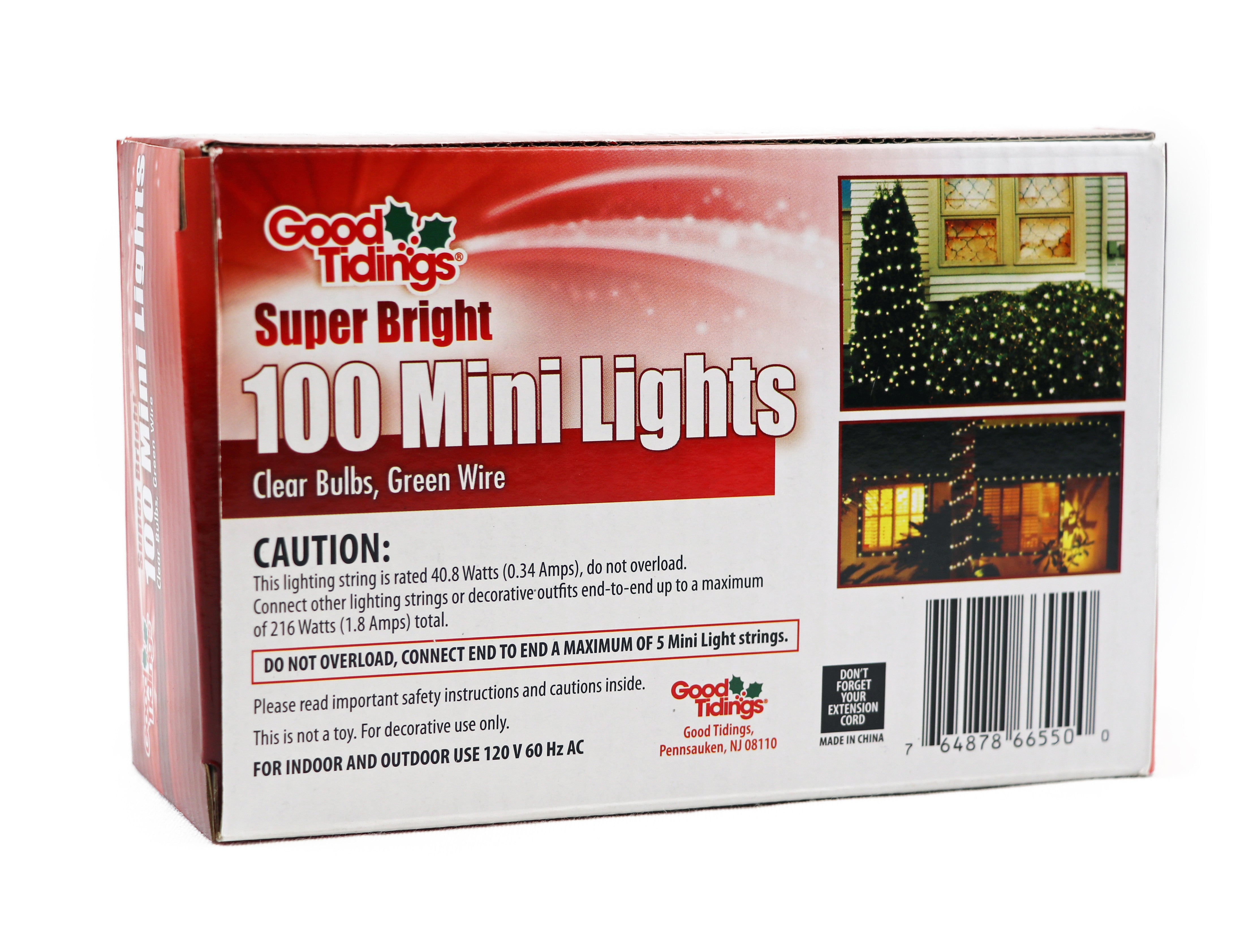 Good Tidings Super Bright 100 Mini Lights, Clear Bulbs with Green Wire