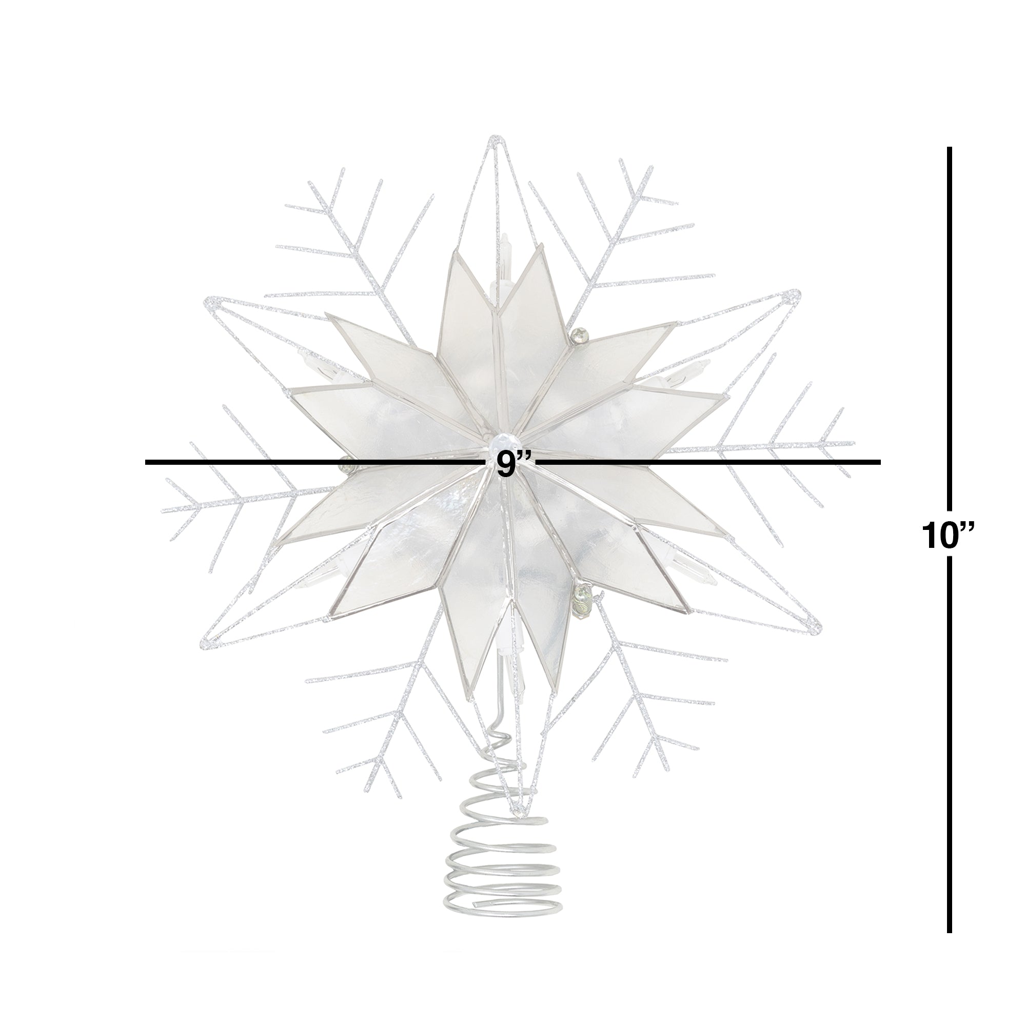 Kurt Adler 10-Light Silver Wire Capiz Treetop, Snowflake, 10"