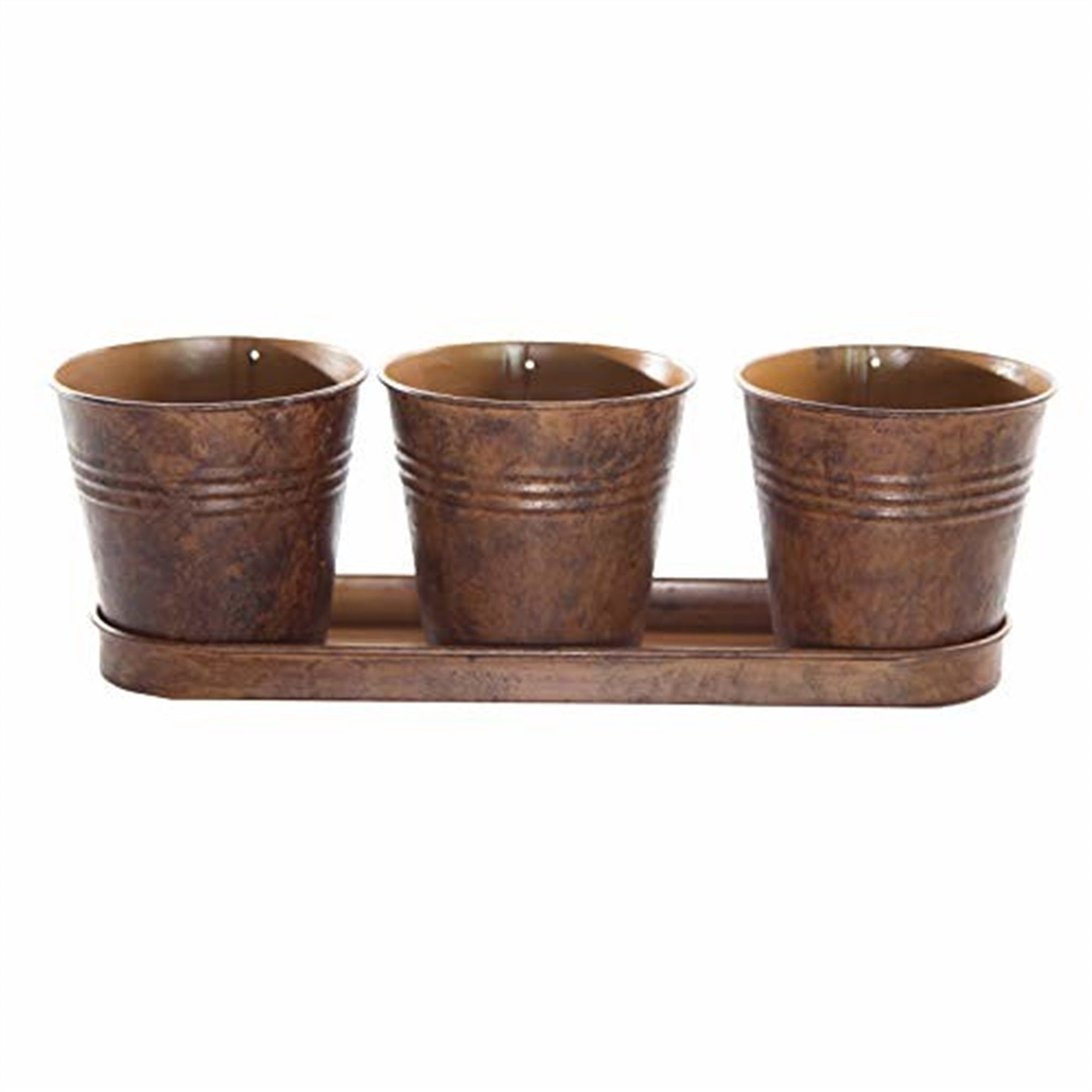 Gardener's Select Farmhouse Collect. Round Pot & Tray Set, Rusty (13" x 4" x 4.5")
