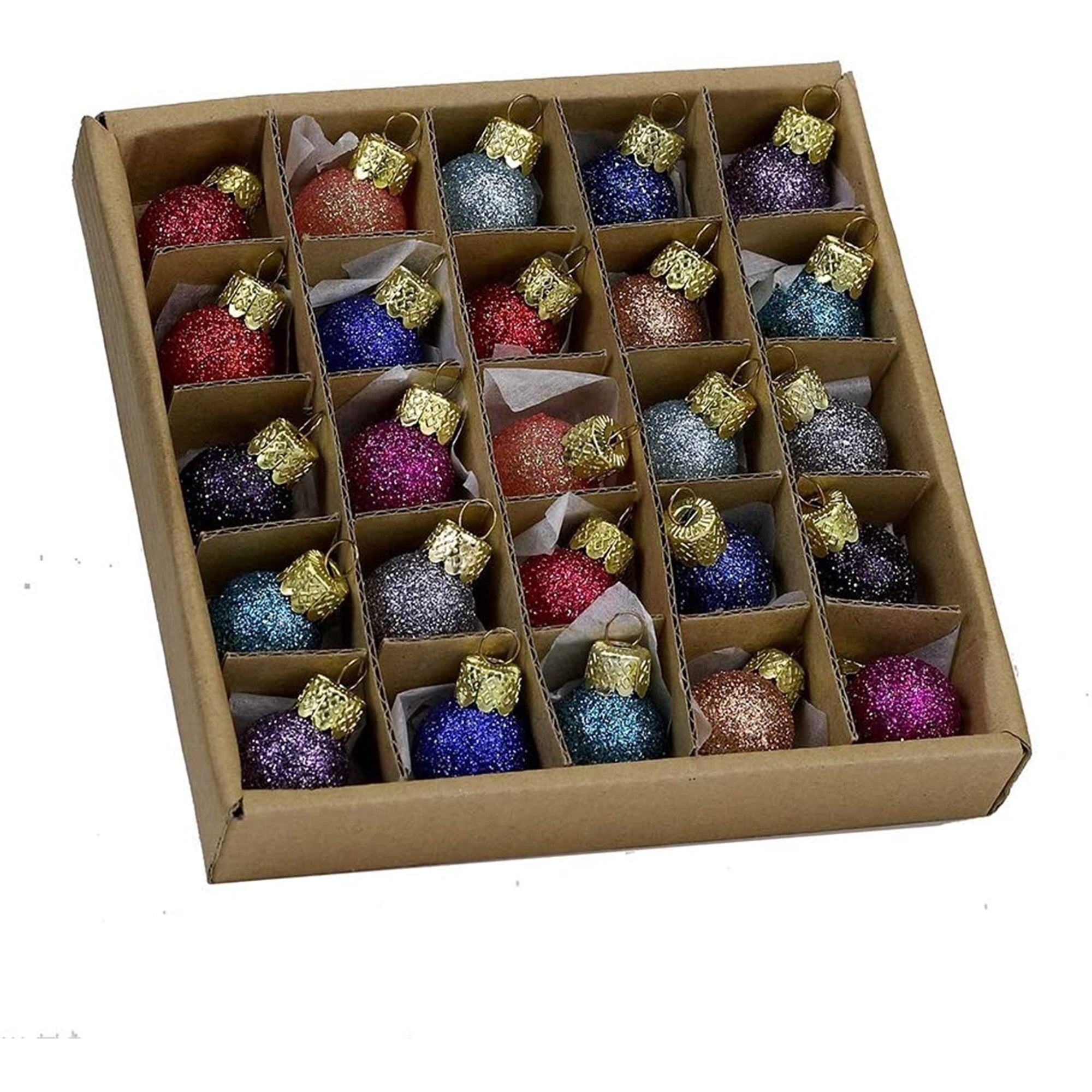 Kurt Adler 20MM (.75") Miniature Glitter Glass Ball Ornaments, 25-Piece Box Set