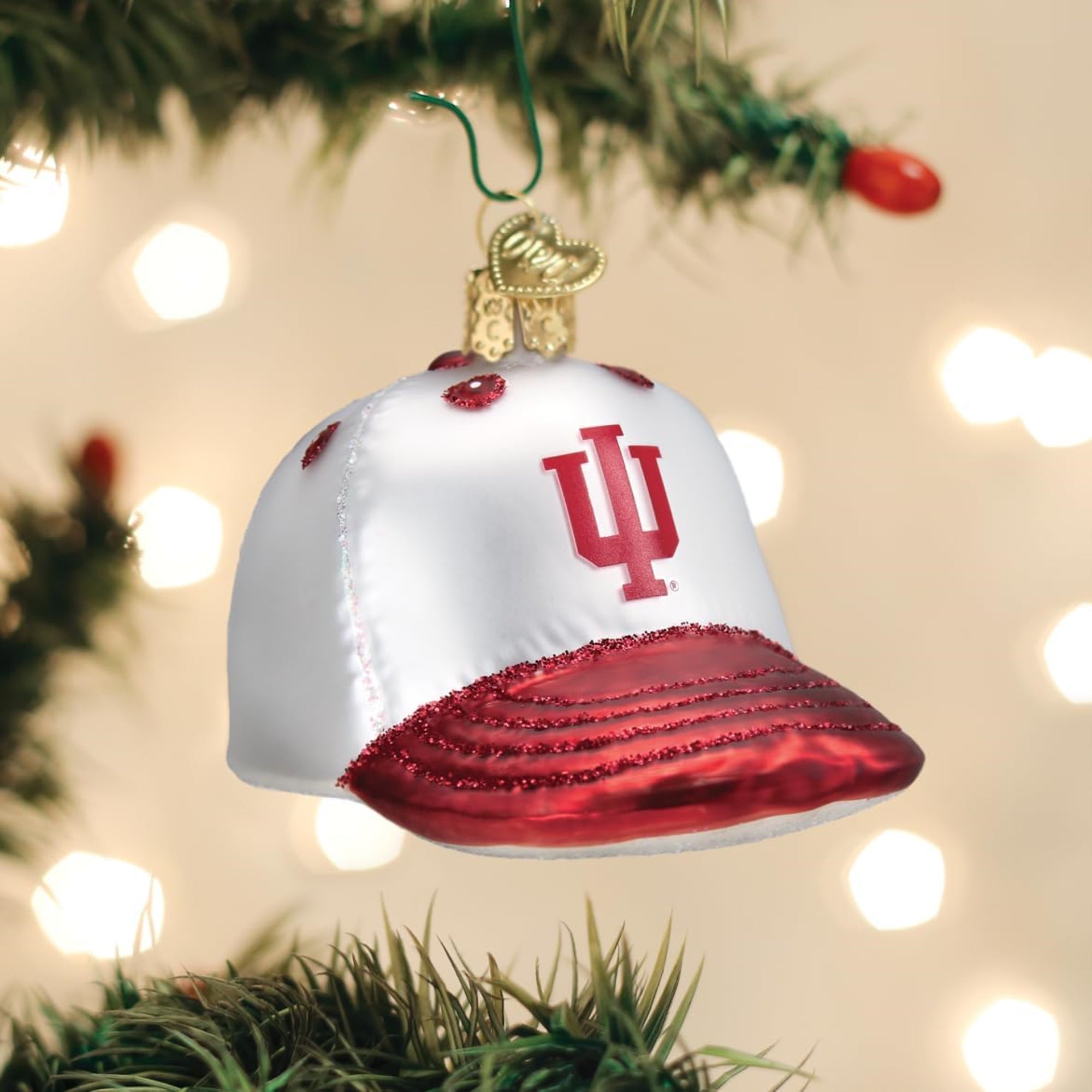 Old World Christmas Indiana Baseball Cap Glass Blown Ornament for Christmas Tree