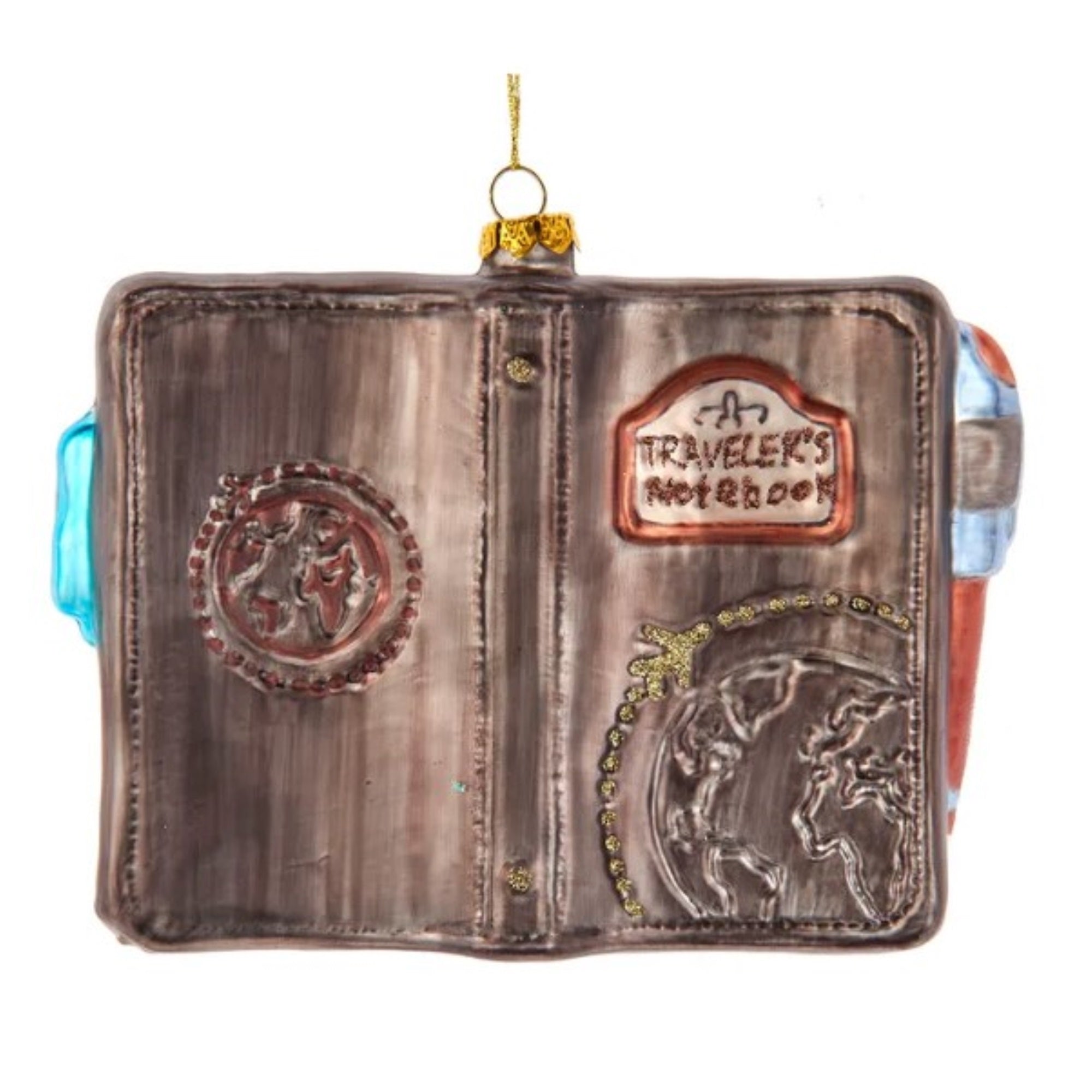 Kurt Adler Glass Ornament For Christmas Tree, Travel Notebook