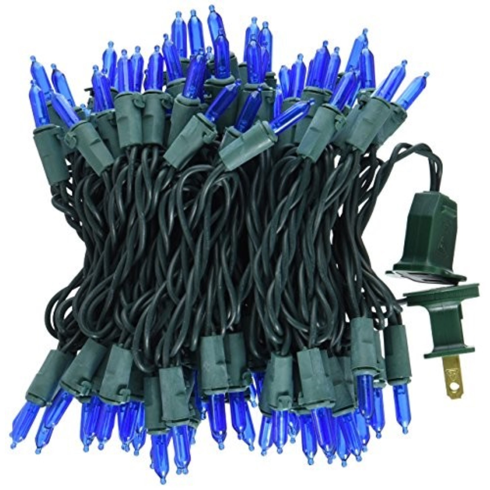 Holiday Wonderland Indoor Outdoor Christmas String Lights, 100 Blue LED Mini Lights on Green Wire, 11 ft Lighted Length