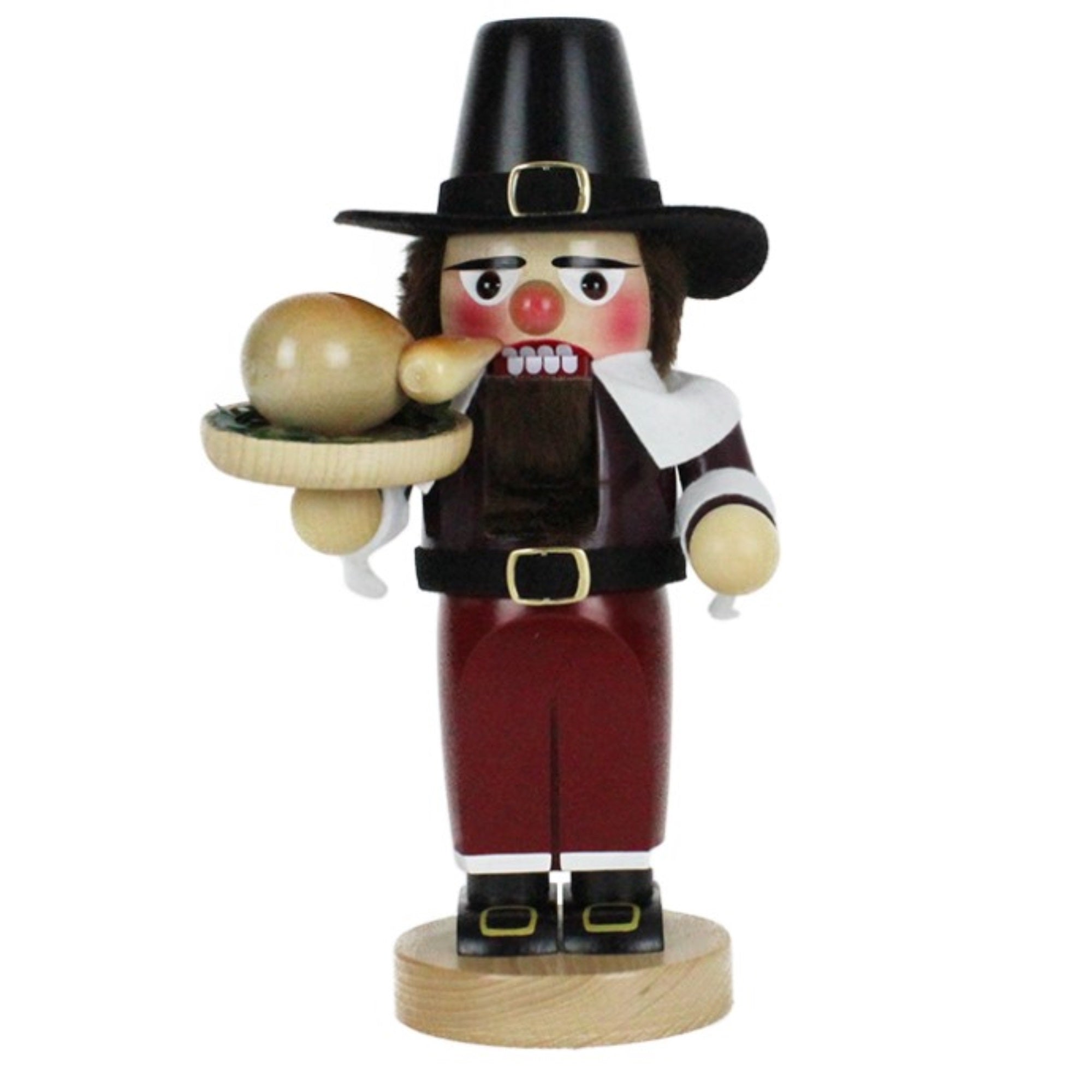 Kurt Adler Steinbach Wooden Chubby Nutcracker, Pilgrim with Turkey, 11.5"